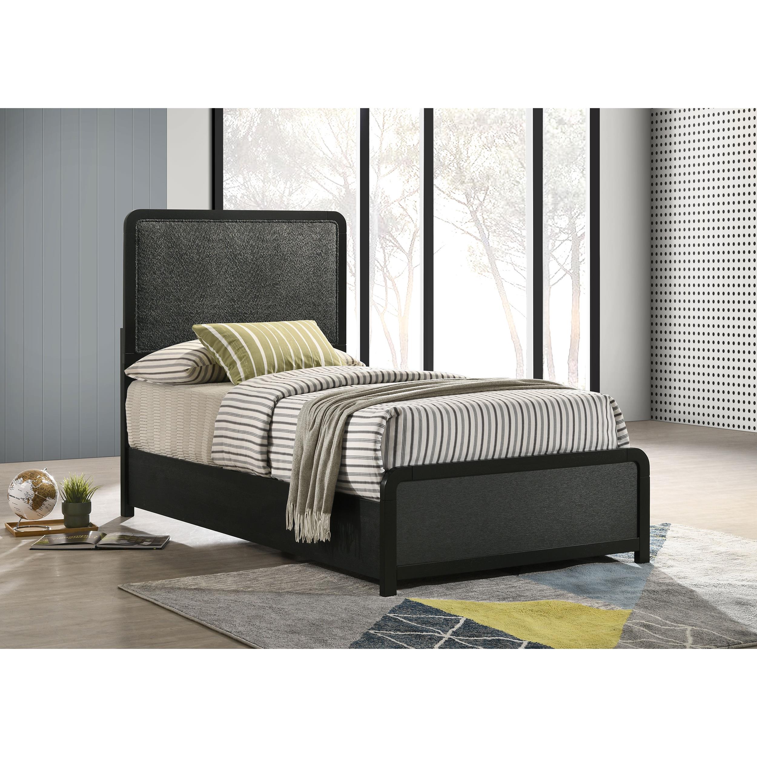  Coaster Furniture Cavelle 223661T 51-inch Upholstered Twin Panel Bed - Black IMAGE 2