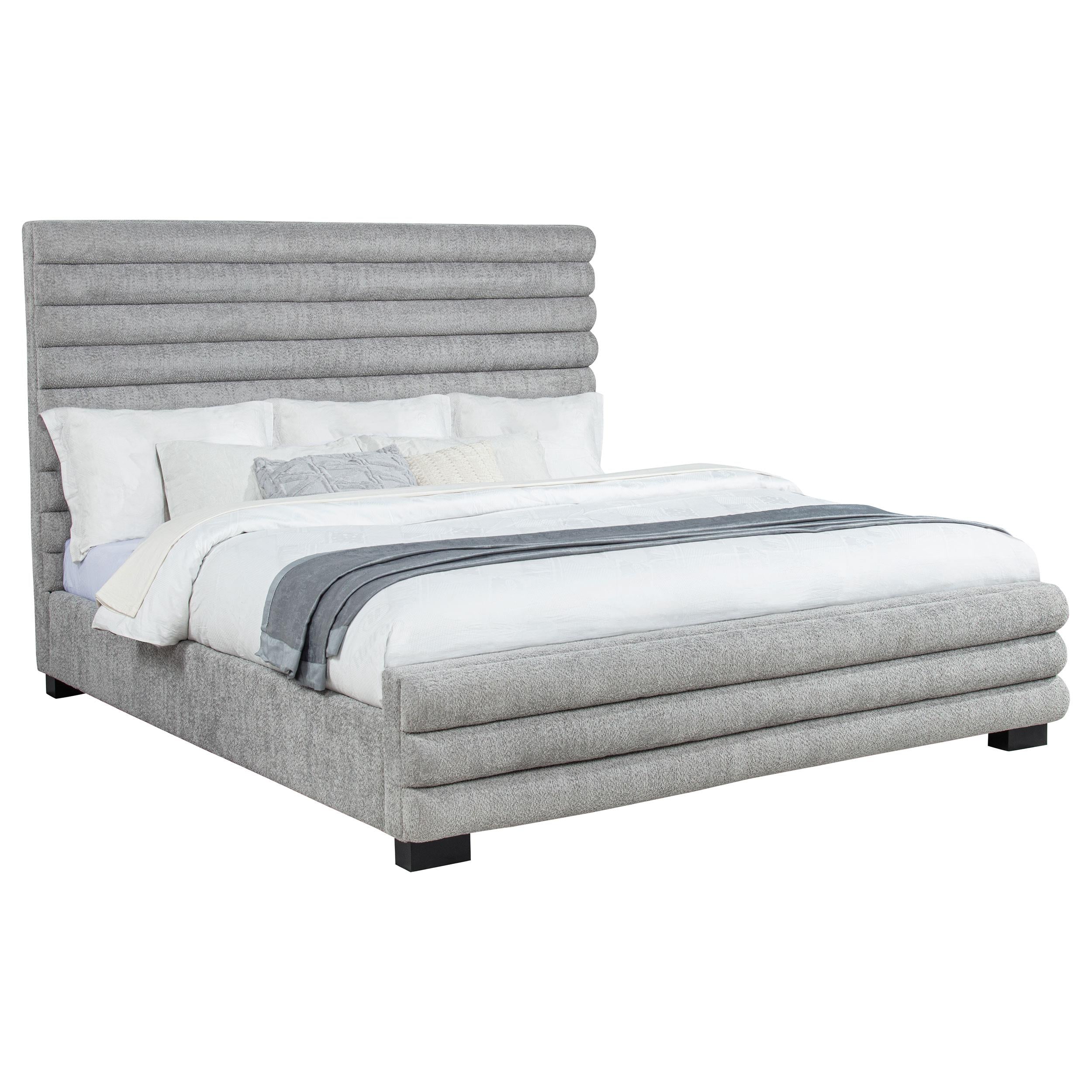  Coaster Furniture Patricia 300719KE 58-inch Boucle Upholstered Eastern King Bed - Grey IMAGE 1