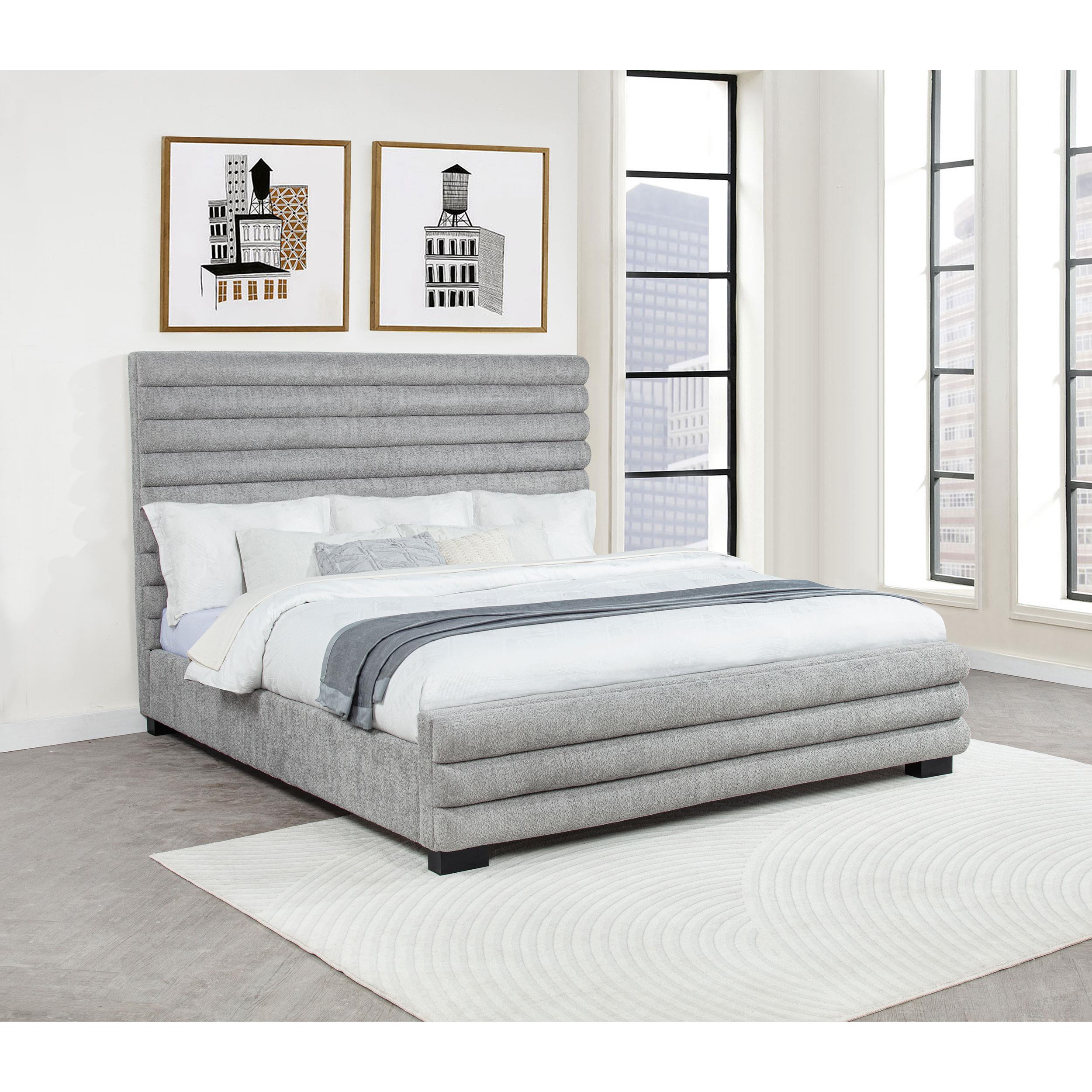  Coaster Furniture Patricia 300719KE 58-inch Boucle Upholstered Eastern King Bed - Grey IMAGE 2