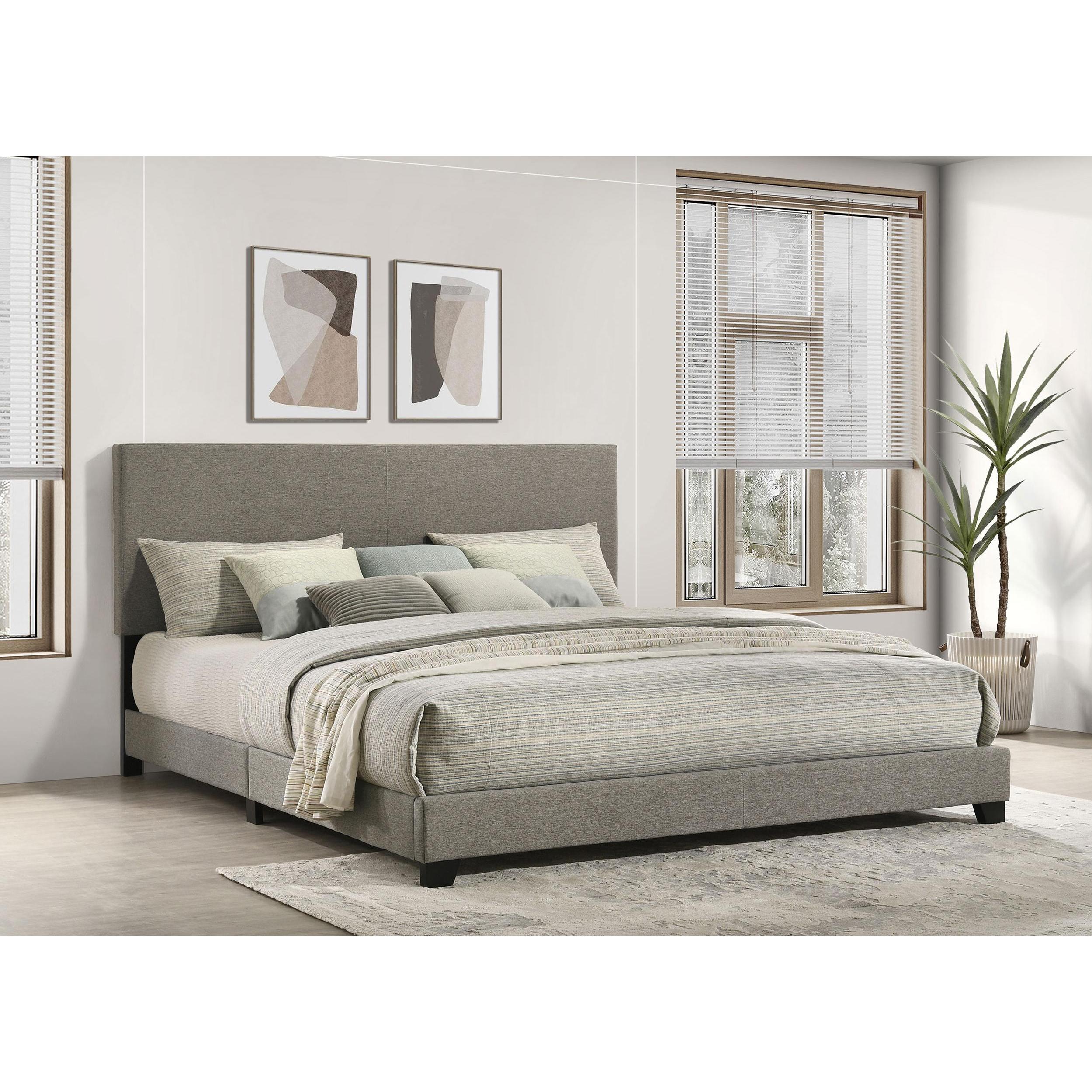  Coaster Furniture Dorian 300851KE Fabric Upholstered Eastern King Panel Bed - Taupe IMAGE 2
