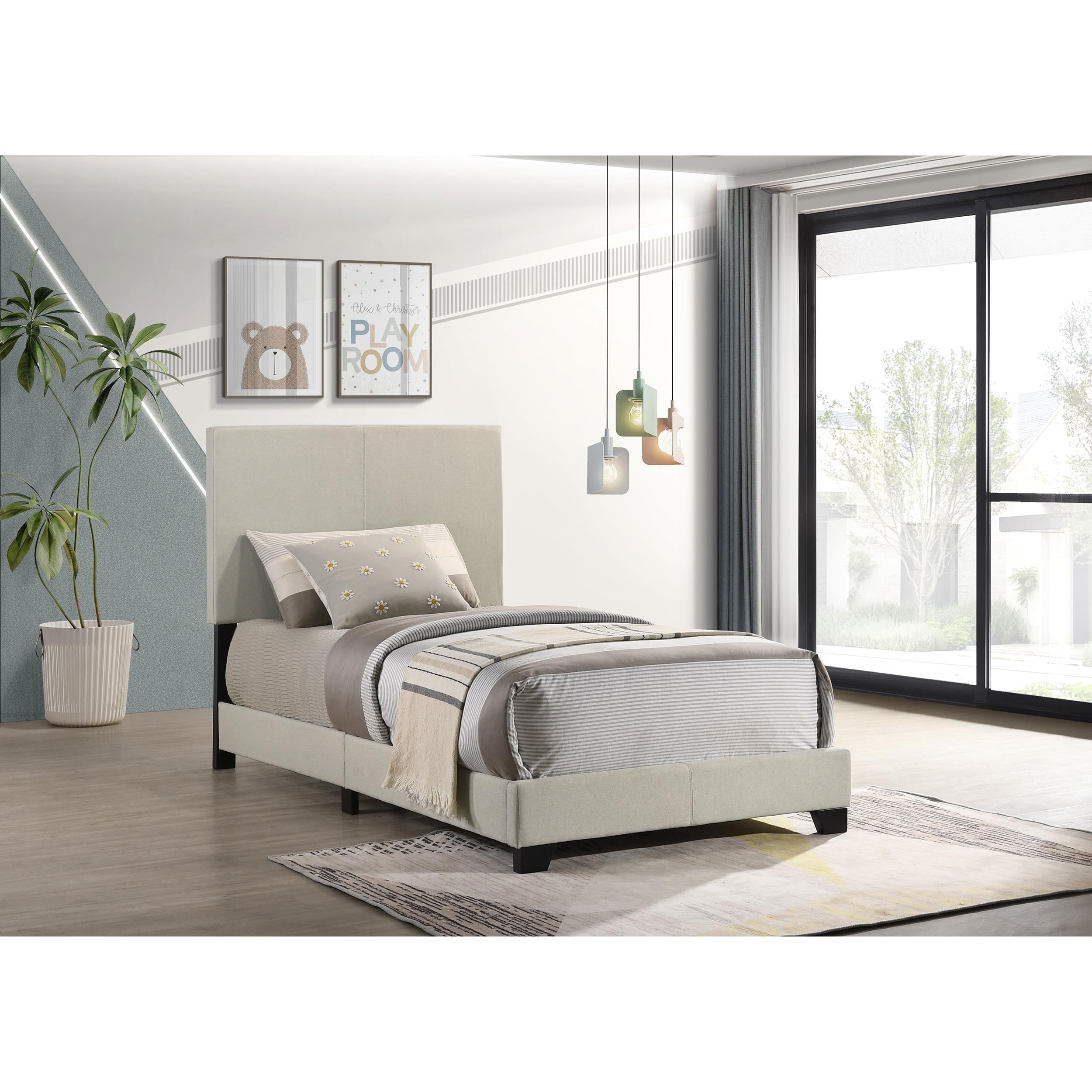  Coaster Furniture Dorian 300852T Fabric Upholstered Twin Panel Bed - Cream IMAGE 6