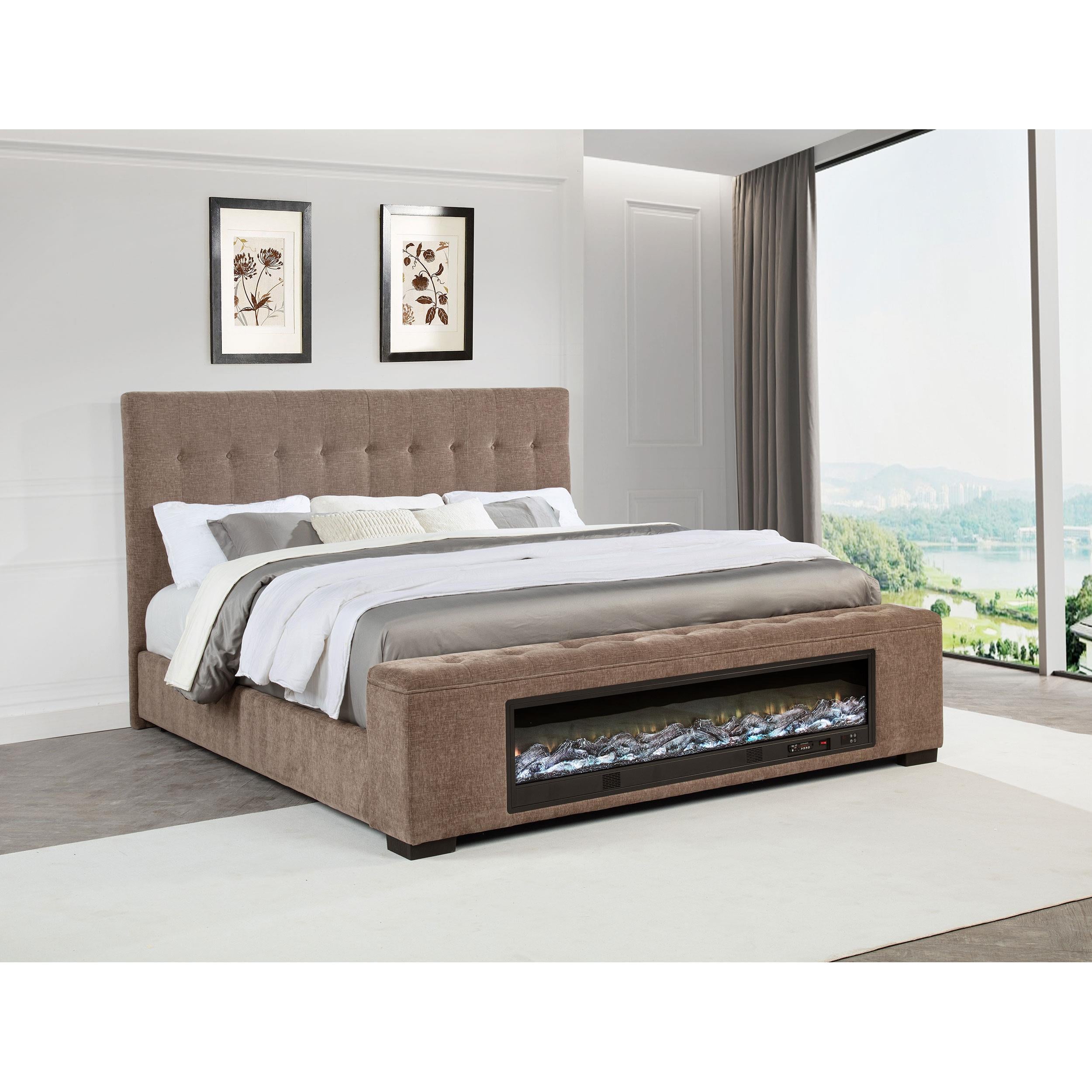  Coaster Furniture Senna 305811KW Upholstered California King Audio Flame Visualizer Bed - Brown IMAGE 2
