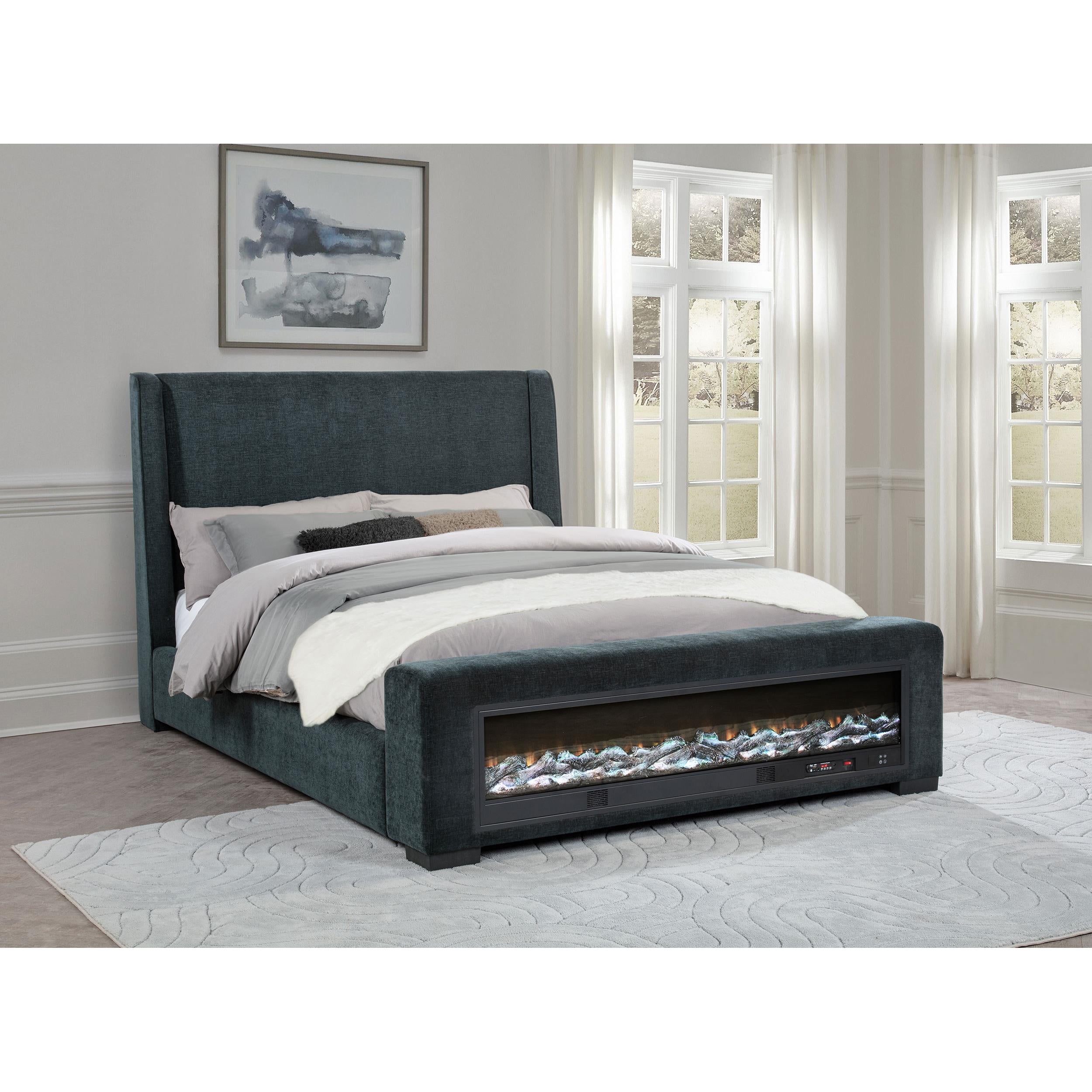  Coaster Furniture Preston 305821KW Upholstered California King Audio Flame Visualizer Bed - Dark Blue IMAGE 3