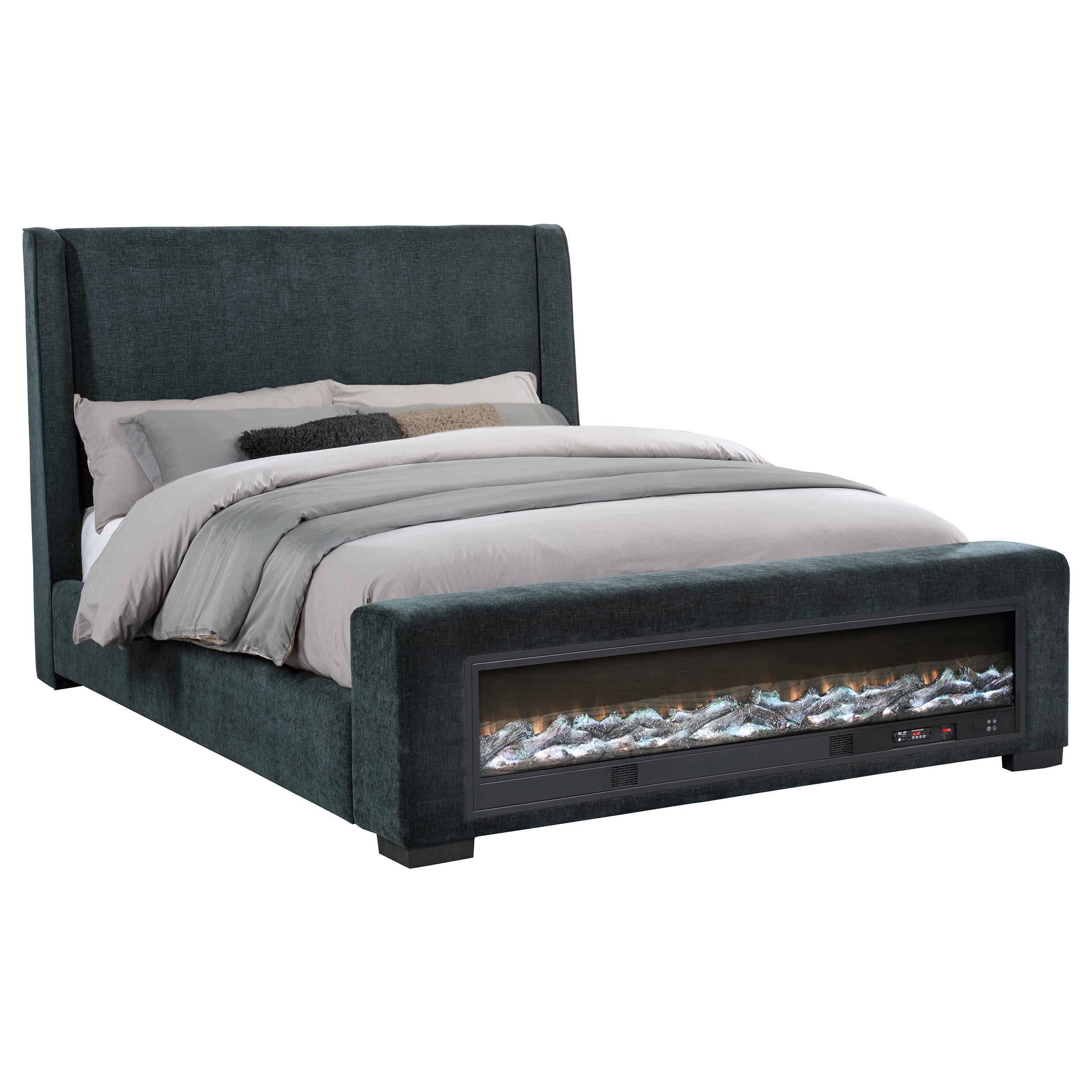  Coaster Furniture Preston 305821KW Upholstered California King Audio Flame Visualizer Bed - Dark Blue IMAGE 5