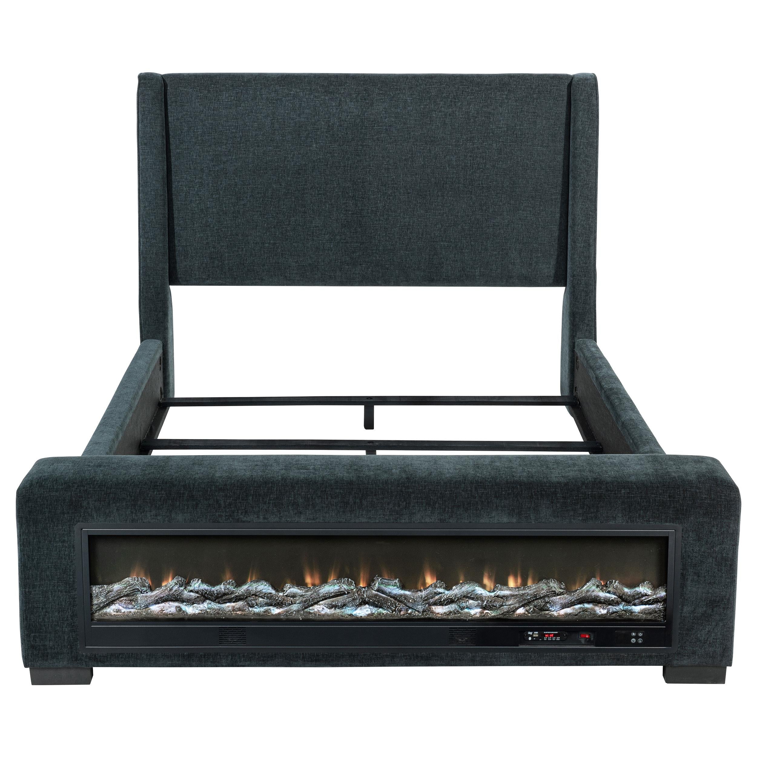  Coaster Furniture Preston 305821KW Upholstered California King Audio Flame Visualizer Bed - Dark Blue IMAGE 7