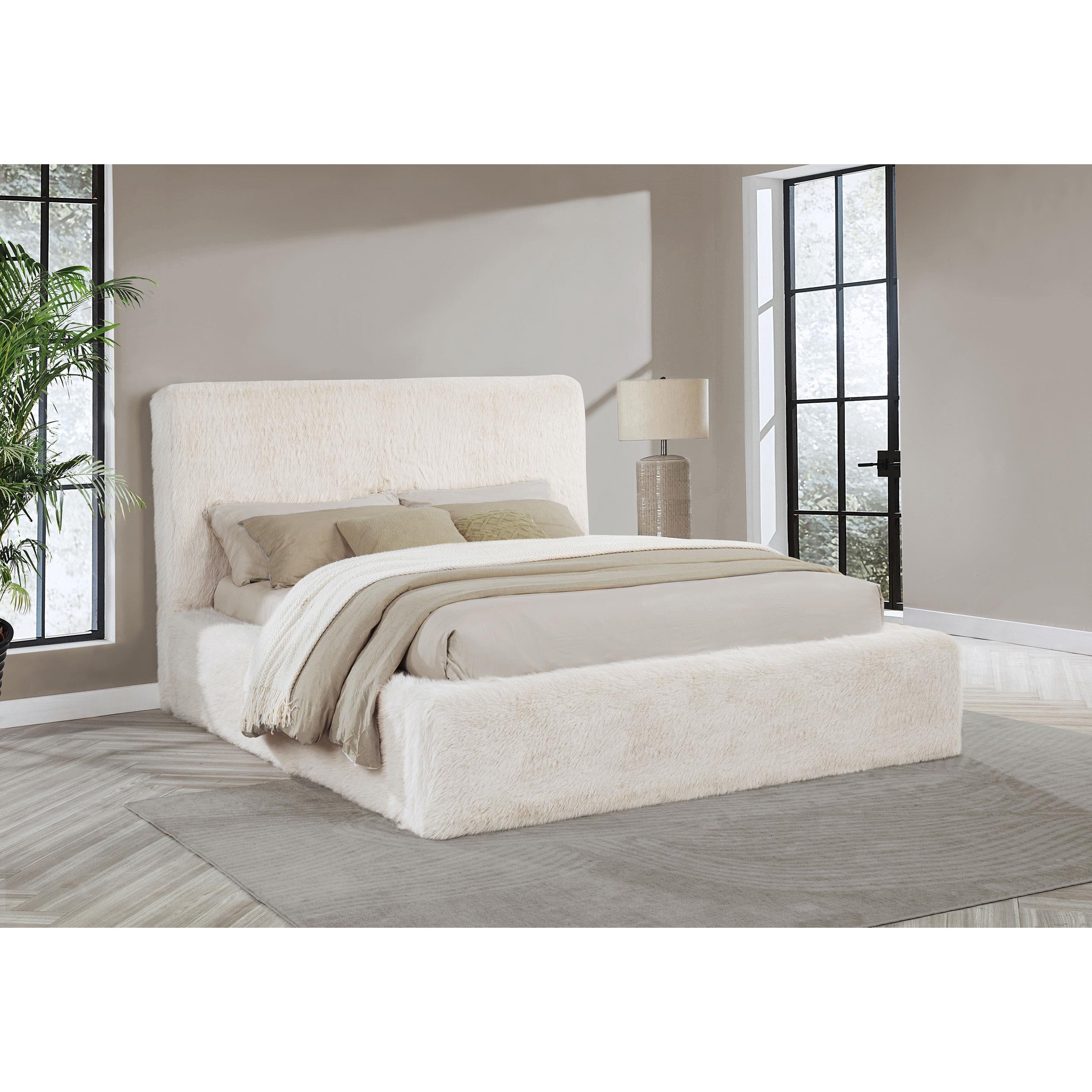  Coaster Furniture Rebecca 306141KE Faux Fur Upholstered Eastern King Bed - Cream IMAGE 2