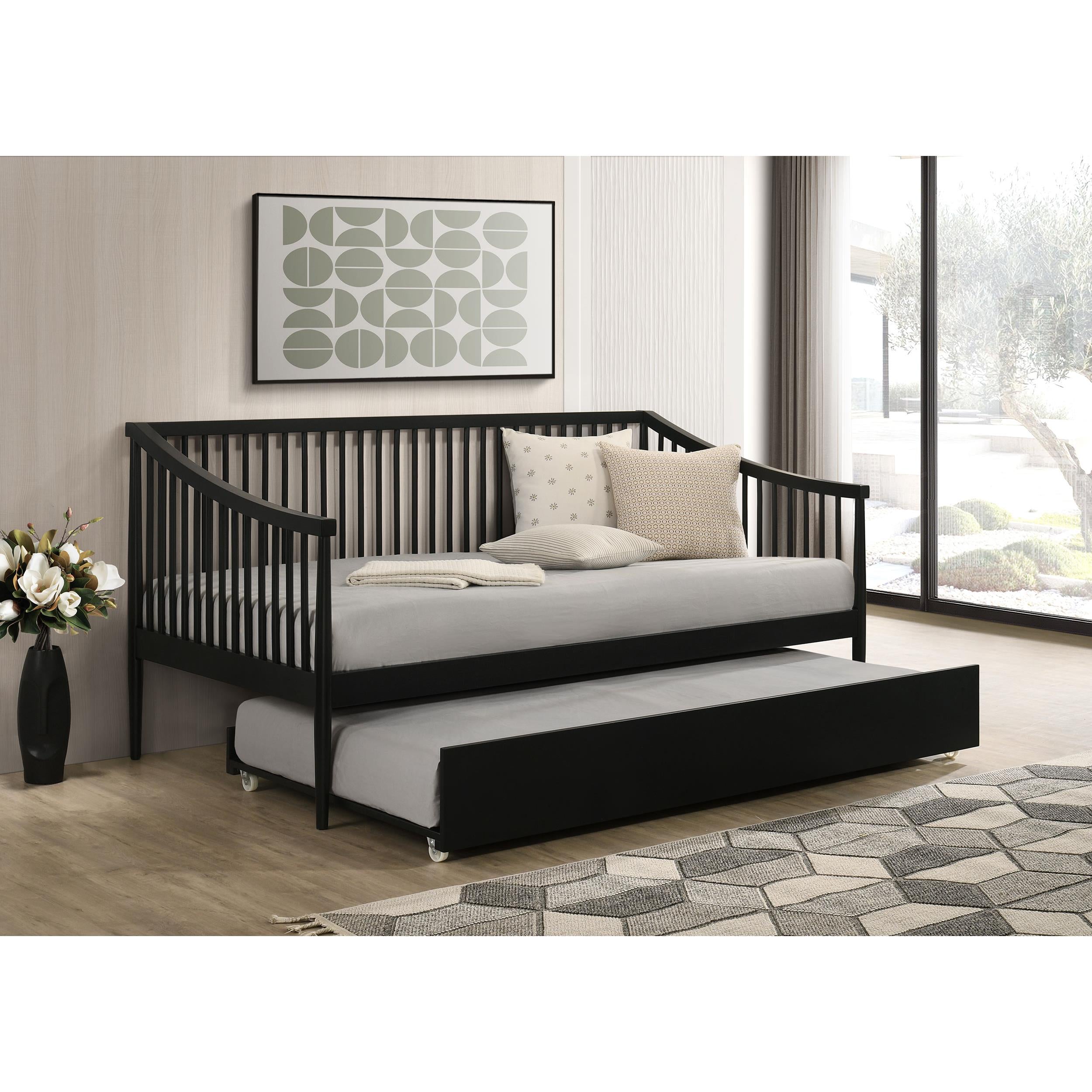  Coaster Furniture Delgado 310027 Windsor Twin Wood Daybed with Trundle - Black IMAGE 2