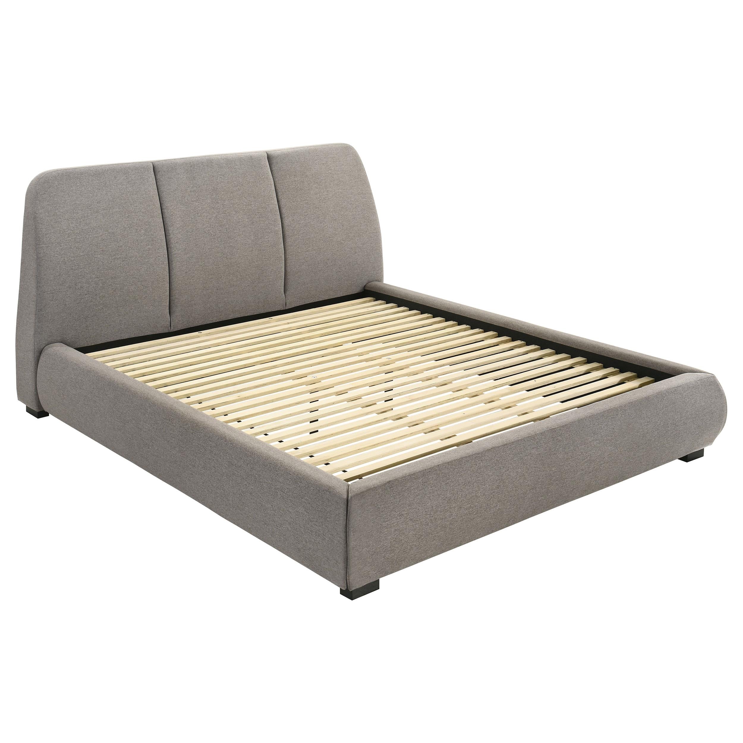  Coaster Furniture Mokena 310090KE 46-inch Upholstered Eastern King Platform Bed - Taupe IMAGE 1