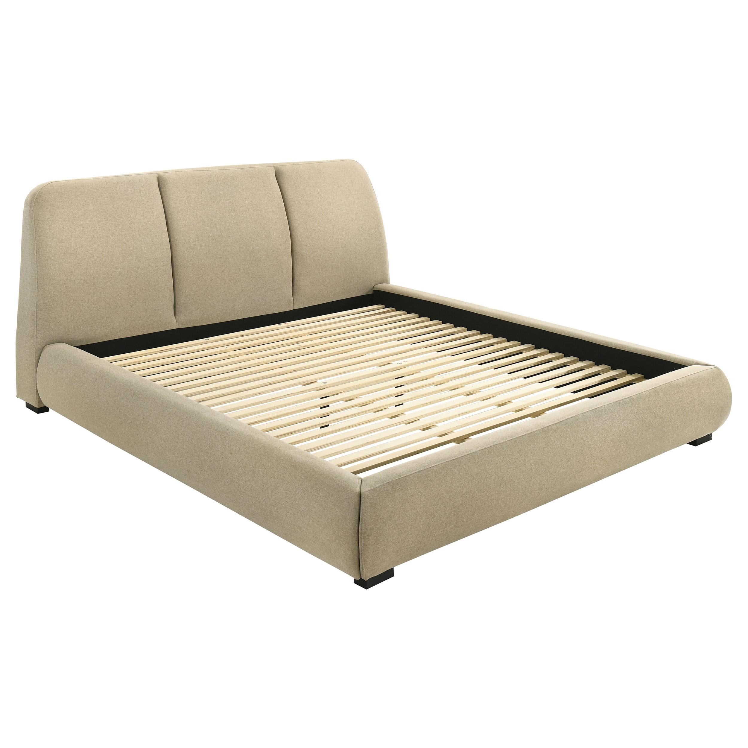  Coaster Furniture Mokena 310091KE 46-inch Upholstered Eastern King Platform Bed - Brown IMAGE 1