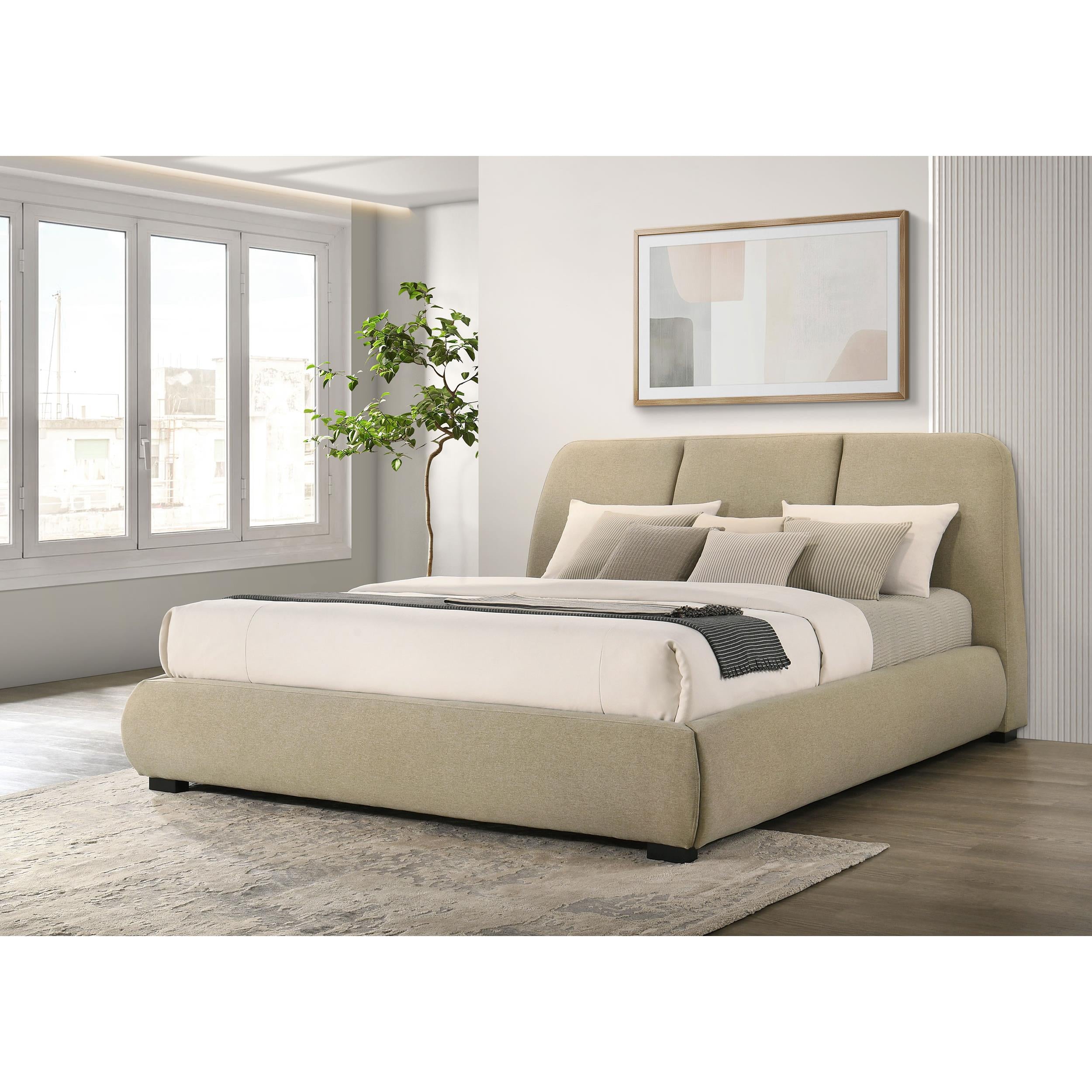  Coaster Furniture Mokena 310091KE 46-inch Upholstered Eastern King Platform Bed - Brown IMAGE 4