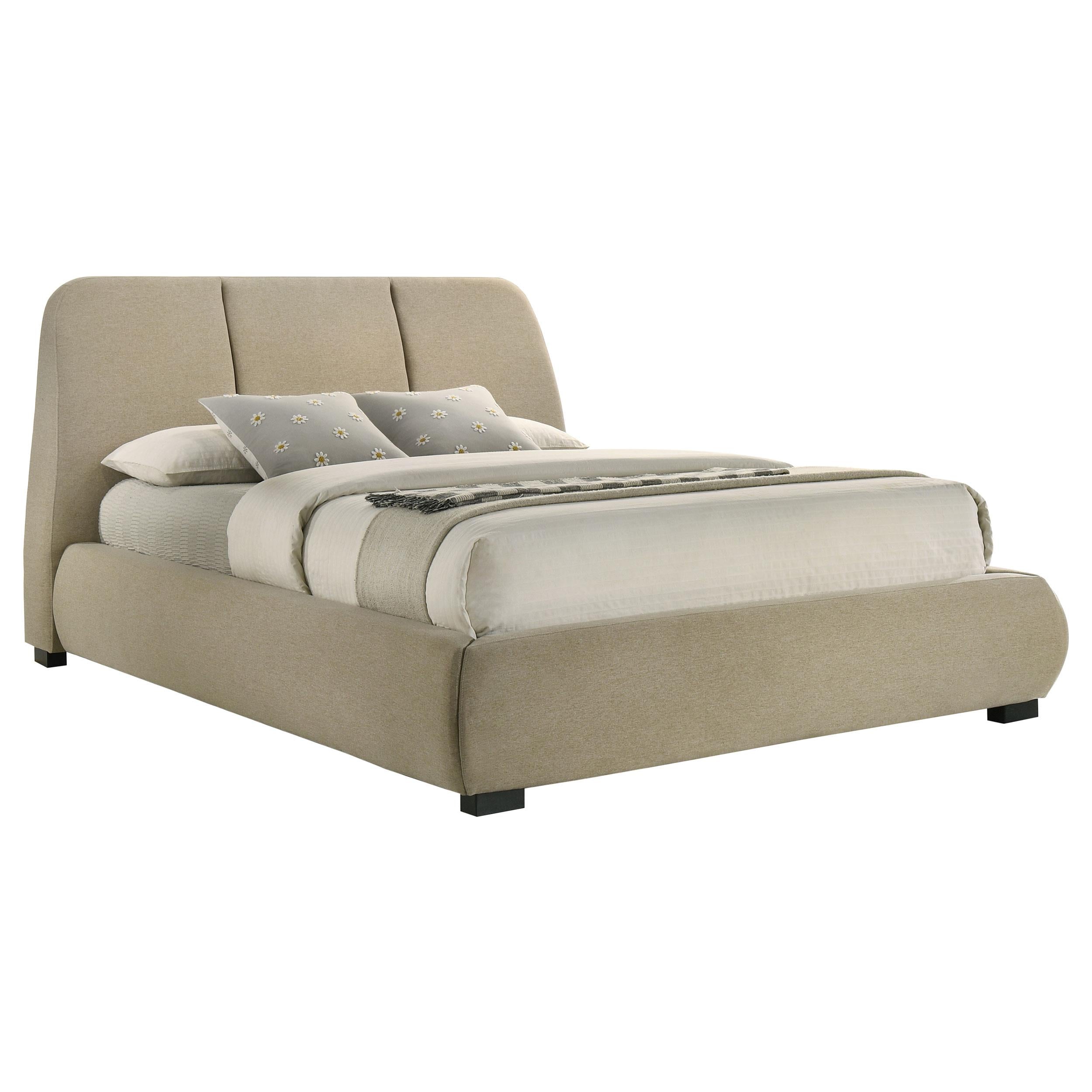  Coaster Furniture Mokena 310091Q 46-inch Upholstered Queen Platform Bed - Brown IMAGE 1