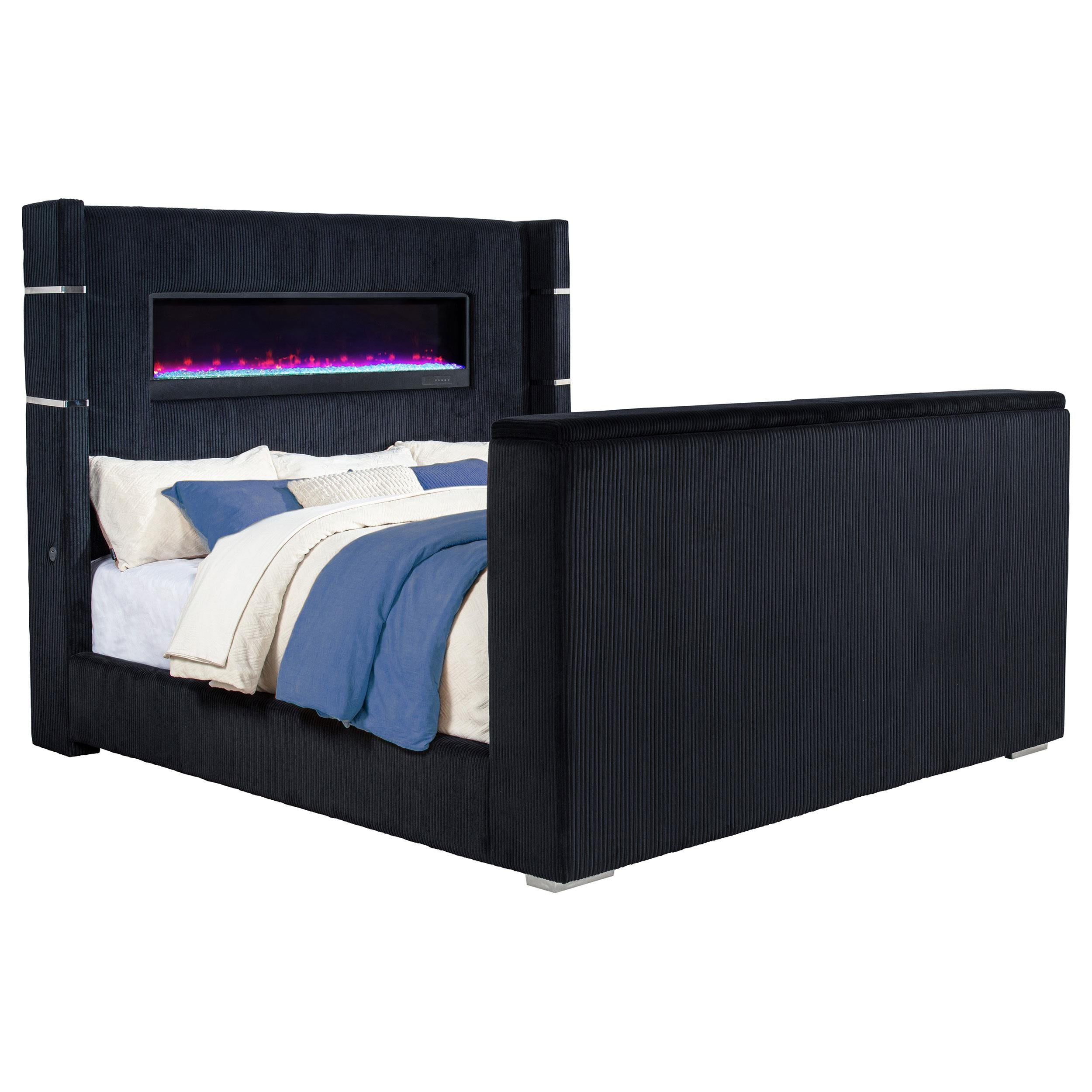  Coaster Furniture Tisdall 315868BLKKE Eastern King Flame Visualizer Wingback TV Bed - Black IMAGE 1