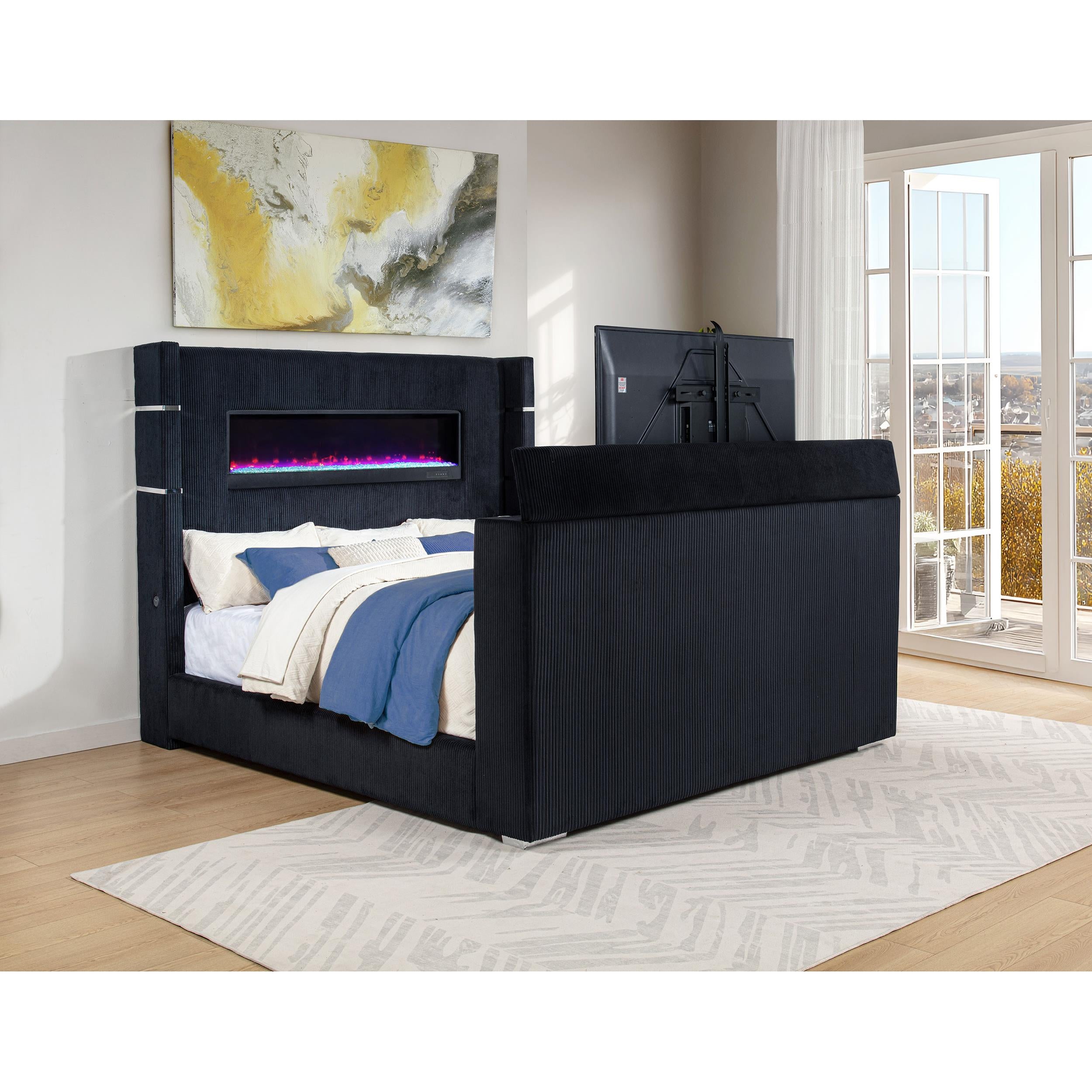  Coaster Furniture Tisdall 315868BLKKE Eastern King Flame Visualizer Wingback TV Bed - Black IMAGE 10