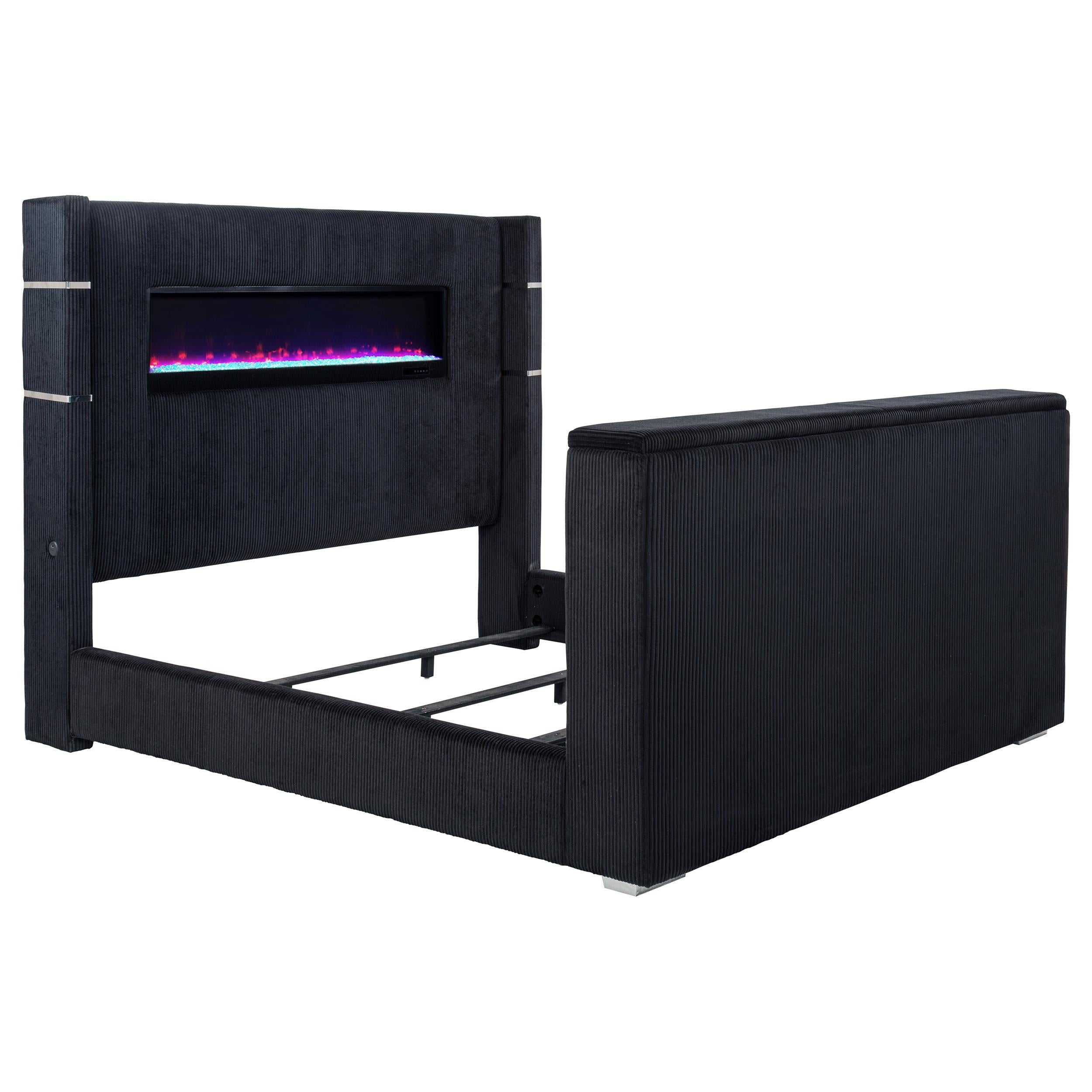  Coaster Furniture Tisdall 315868BLKKE Eastern King Flame Visualizer Wingback TV Bed - Black IMAGE 13