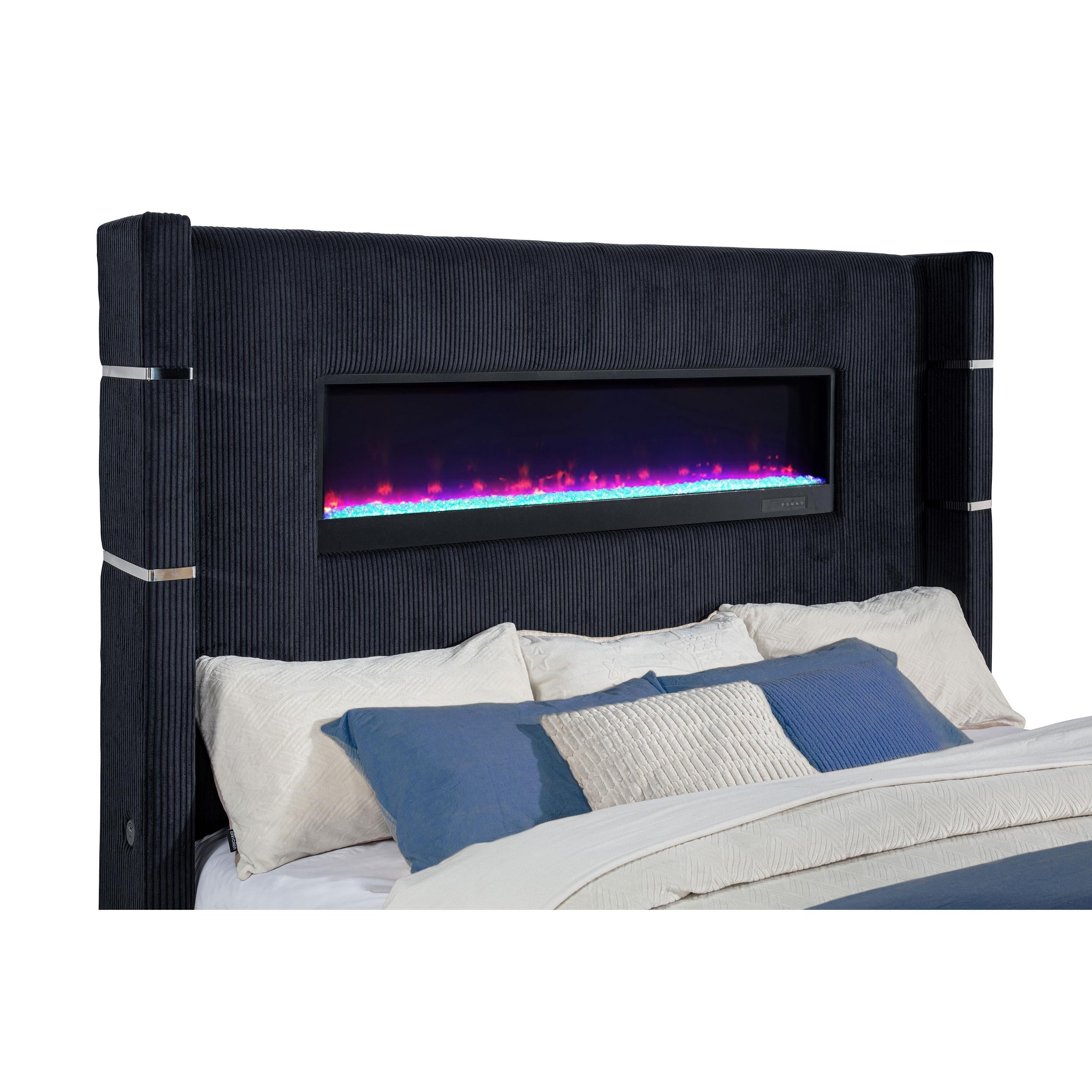  Coaster Furniture Tisdall 315868BLKKE Eastern King Flame Visualizer Wingback TV Bed - Black IMAGE 9
