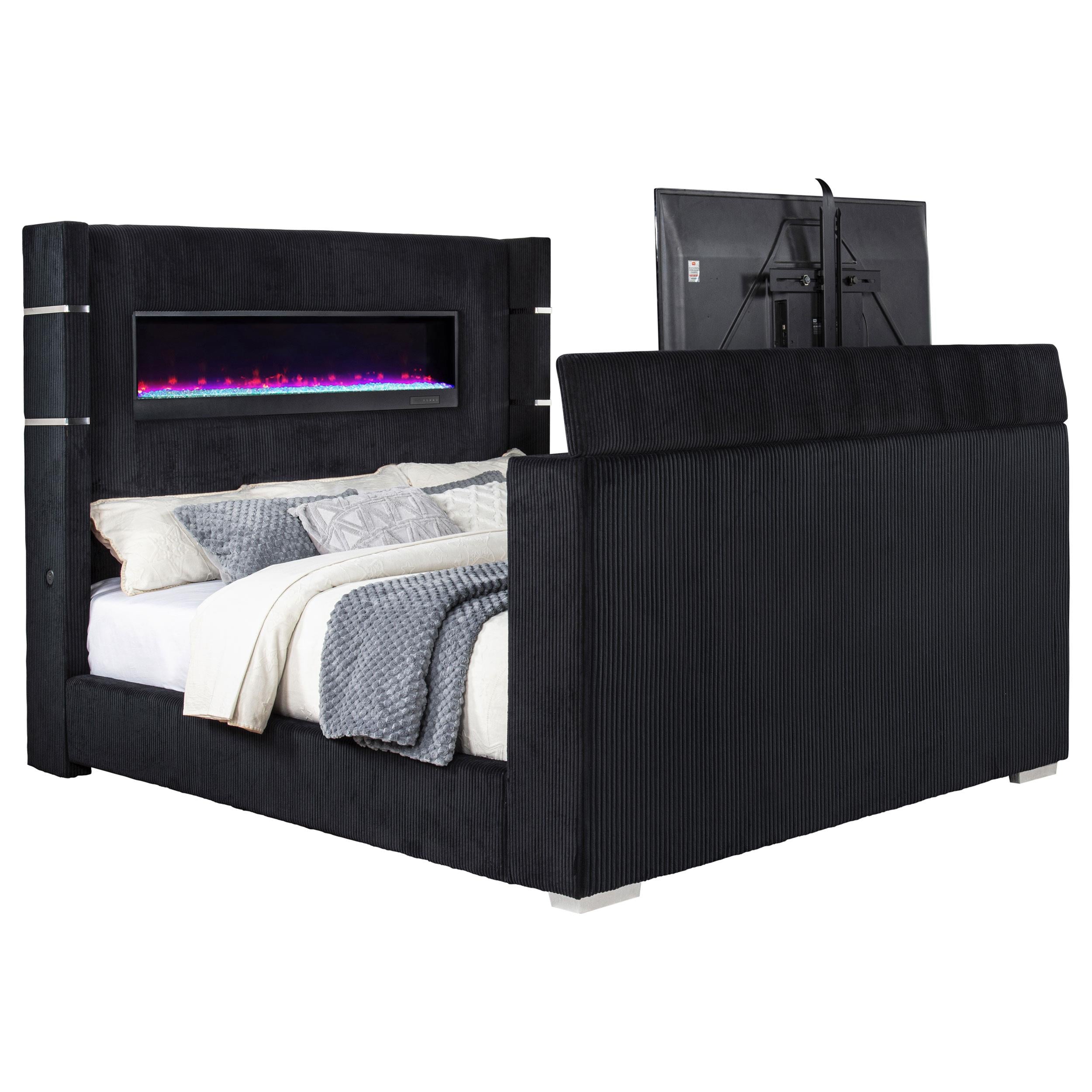  Coaster Furniture Tisdall 315868BLKKW California King Flame Visualizer TV Bed - Black IMAGE 9