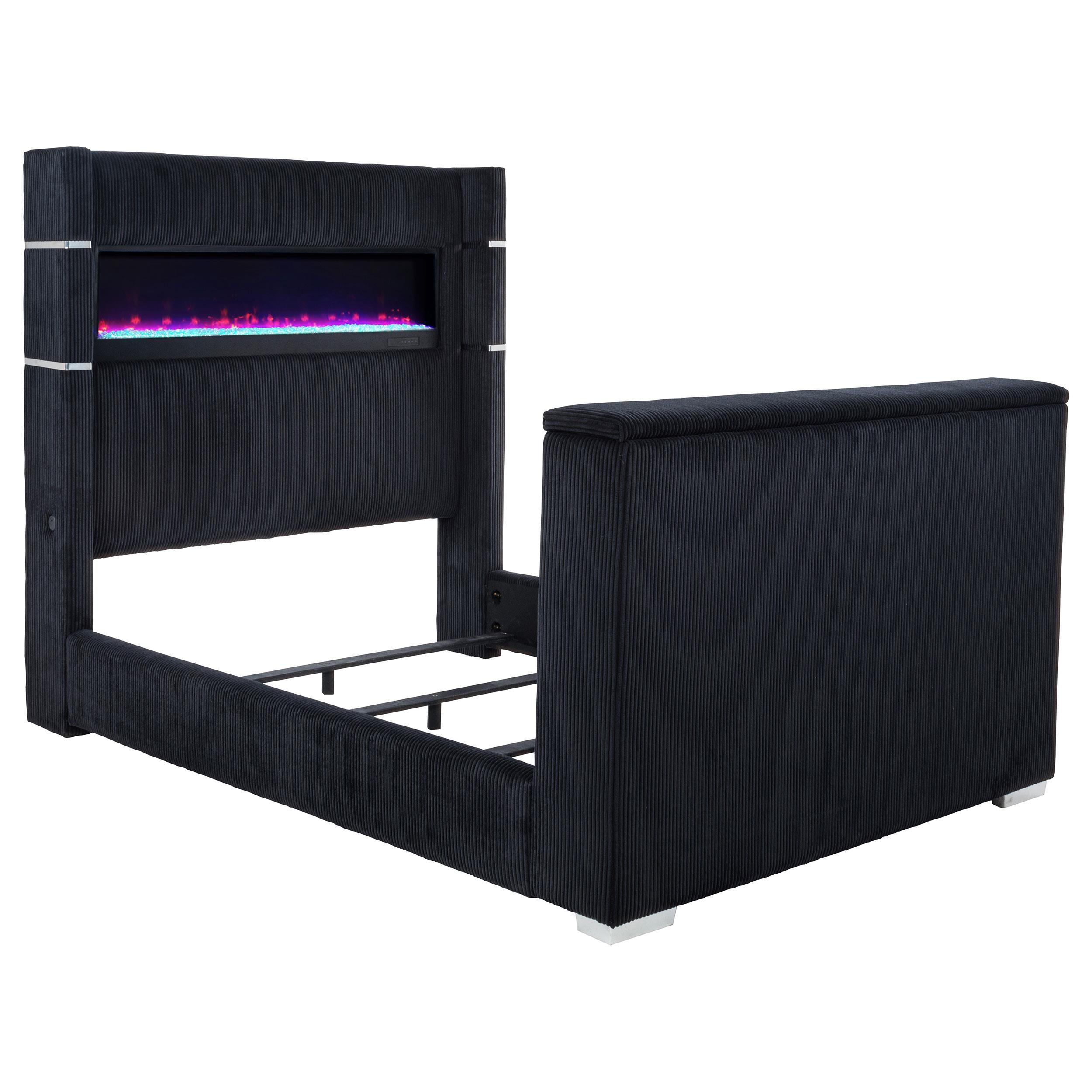  Coaster Furniture Tisdall 315868BLKQ Queen Flame Visualizer Wingback TV Bed - Black IMAGE 1