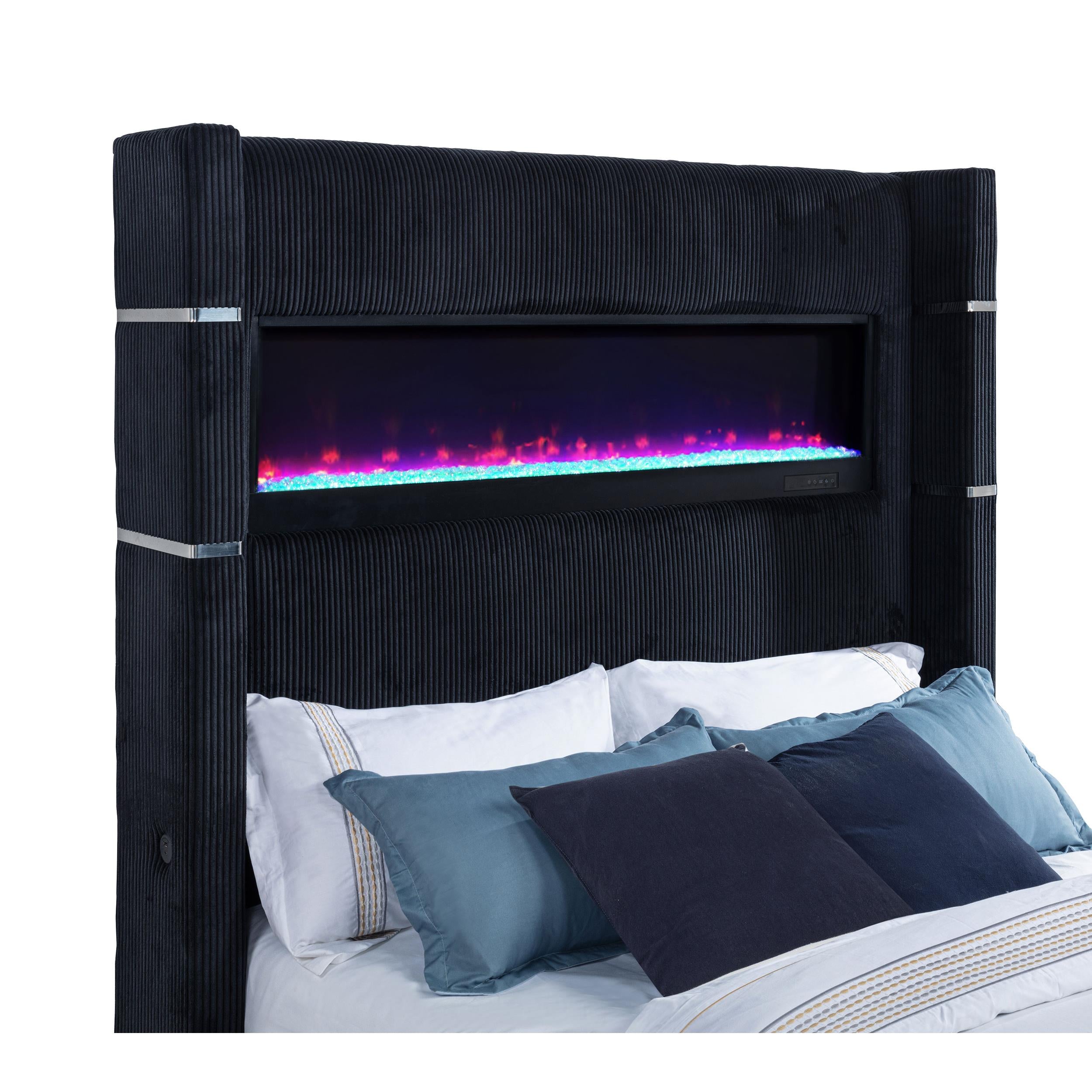  Coaster Furniture Tisdall 315868BLKQ Queen Flame Visualizer Wingback TV Bed - Black IMAGE 10