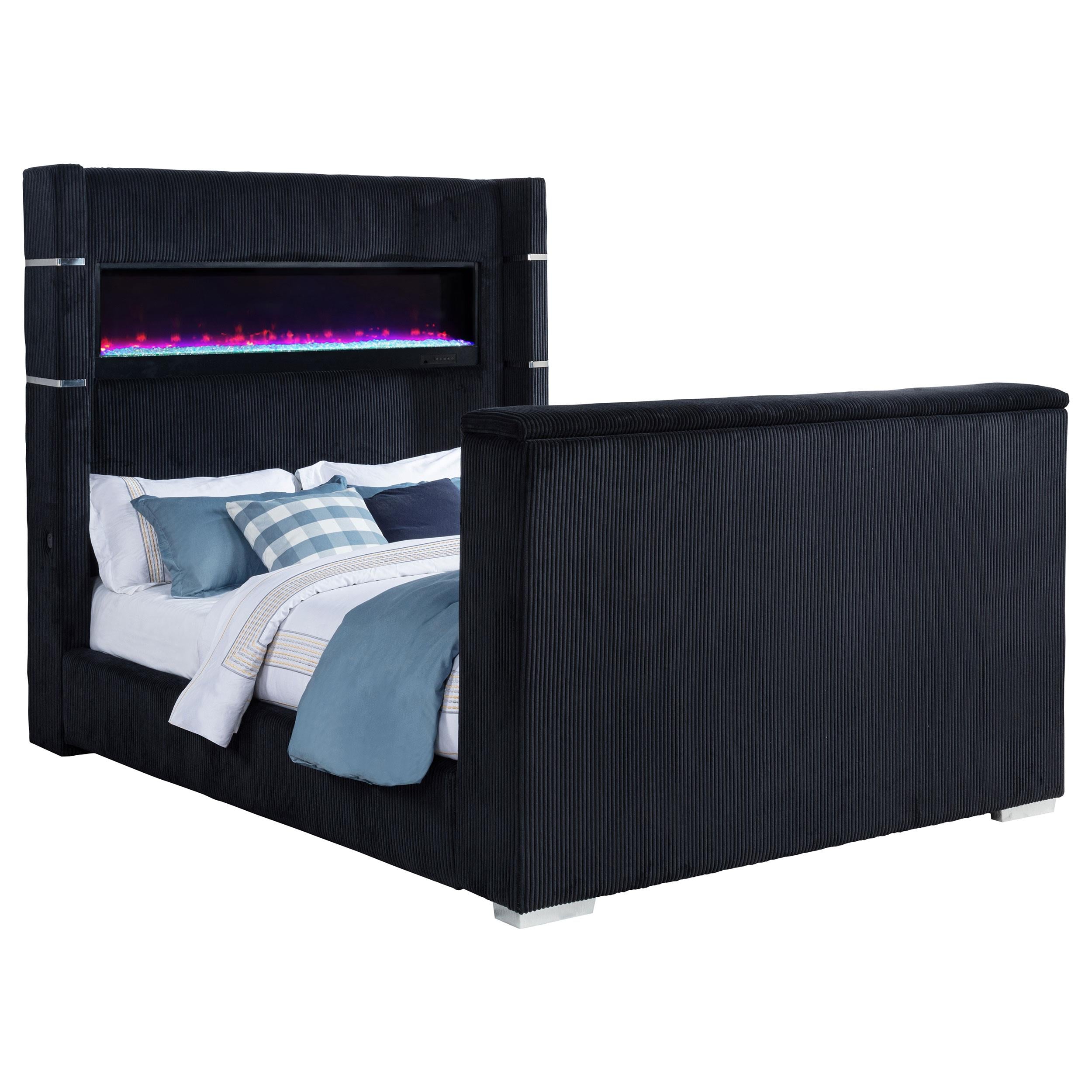  Coaster Furniture Tisdall 315868BLKQ Queen Flame Visualizer Wingback TV Bed - Black IMAGE 12