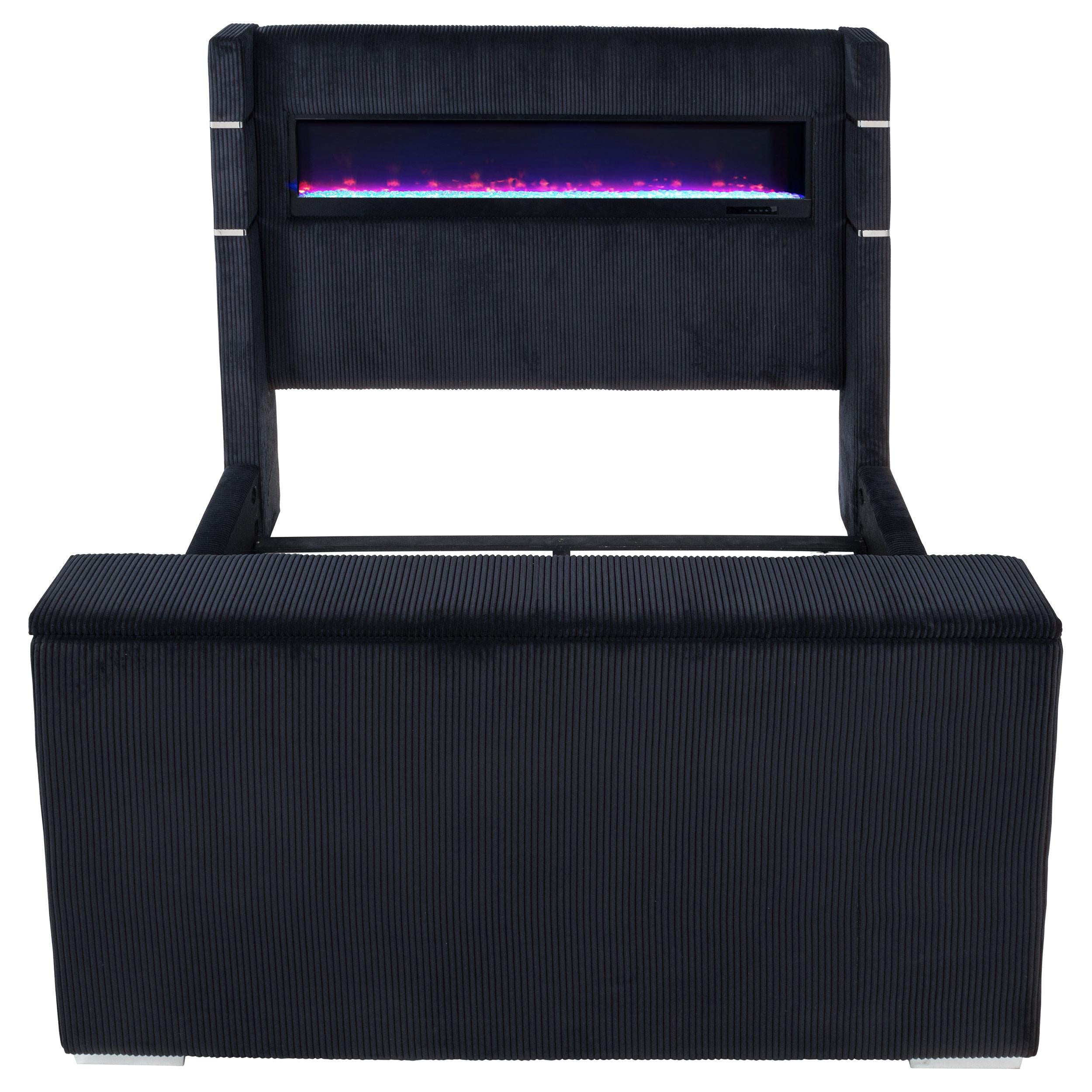  Coaster Furniture Tisdall 315868BLKQ Queen Flame Visualizer Wingback TV Bed - Black IMAGE 2