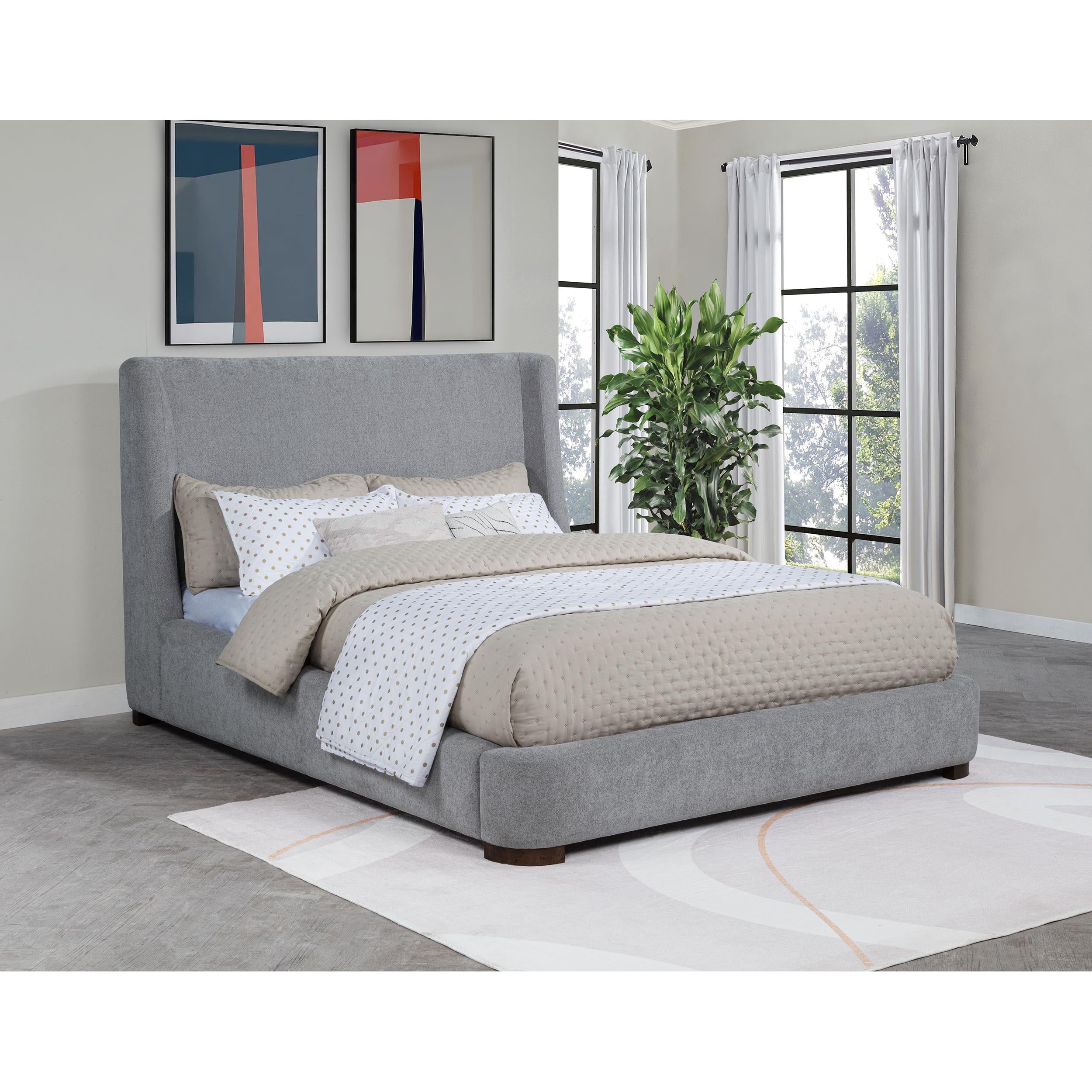  Coaster Furniture Rennes 315928KE Upholstered Eastern King Wingback Platform Bed - Grey IMAGE 2
