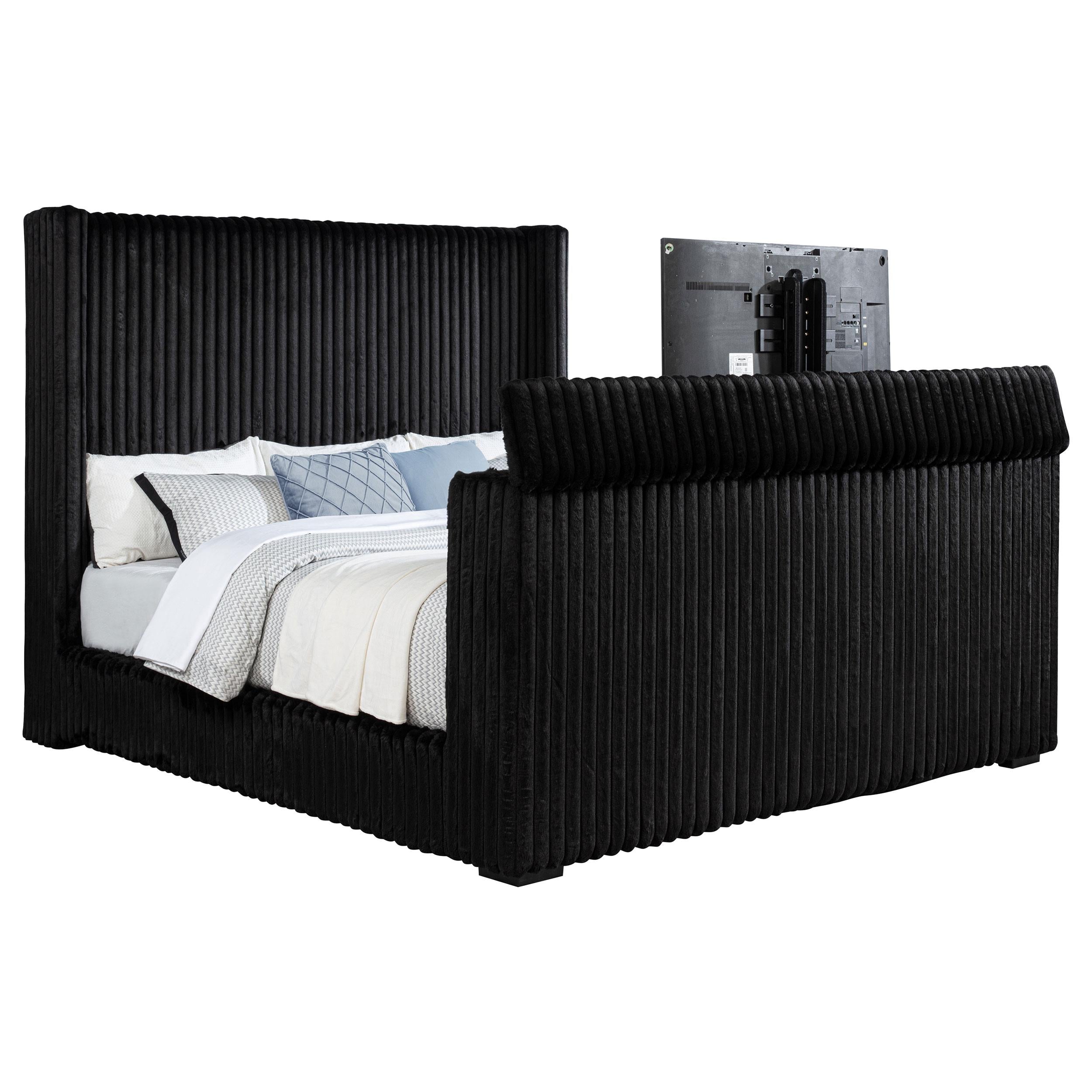  Coaster Furniture Centergrove 315945KE Upholstered Eastern King Wingback TV Bed - Black IMAGE 3