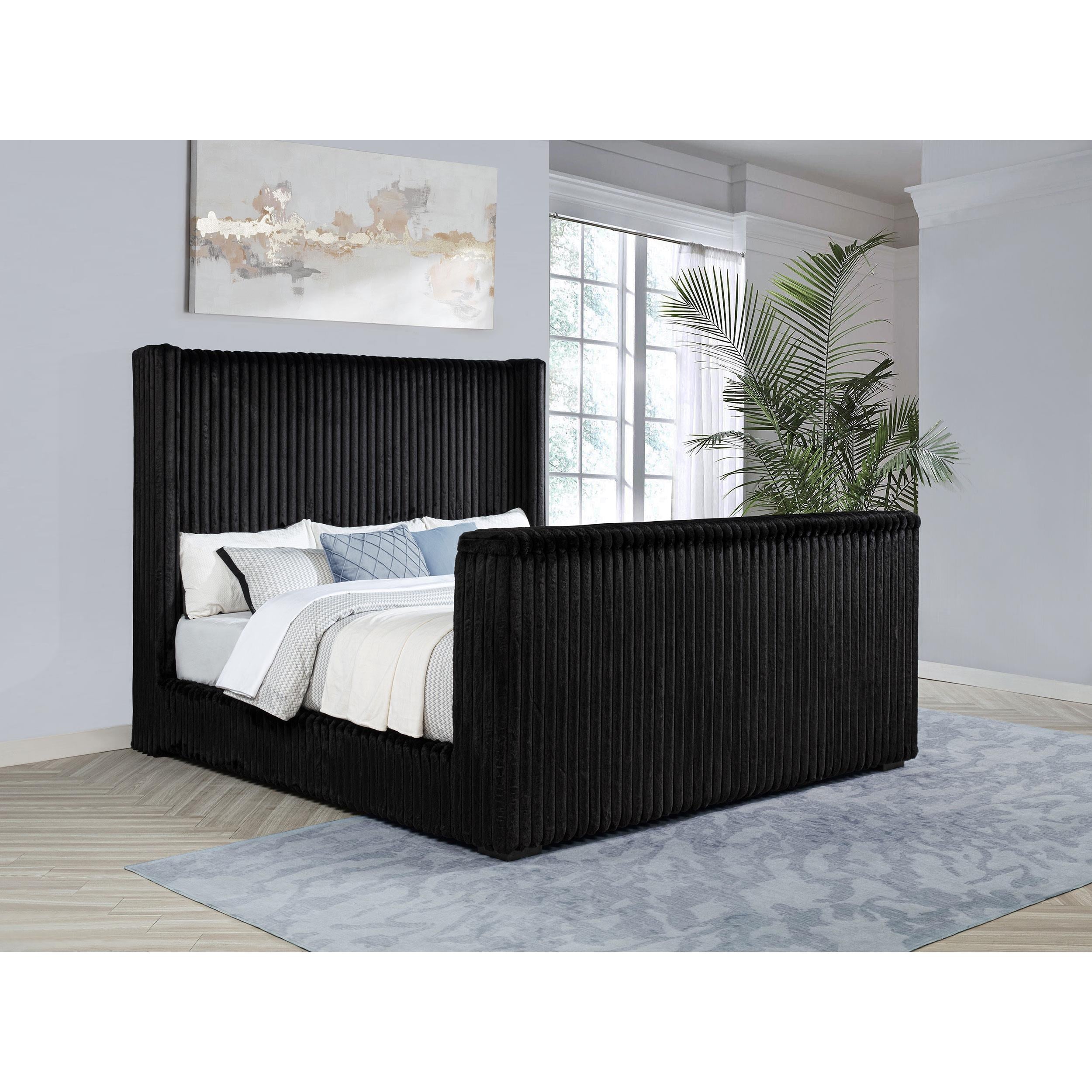  Coaster Furniture Centergrove 315945KE Upholstered Eastern King Wingback TV Bed - Black IMAGE 5