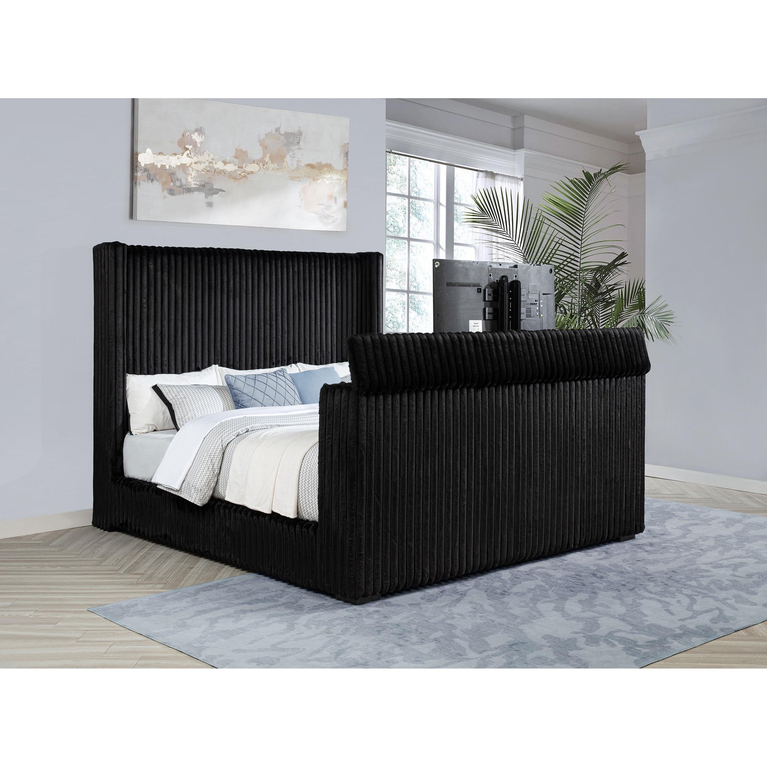  Coaster Furniture Centergrove 315945KE Upholstered Eastern King Wingback TV Bed - Black IMAGE 8