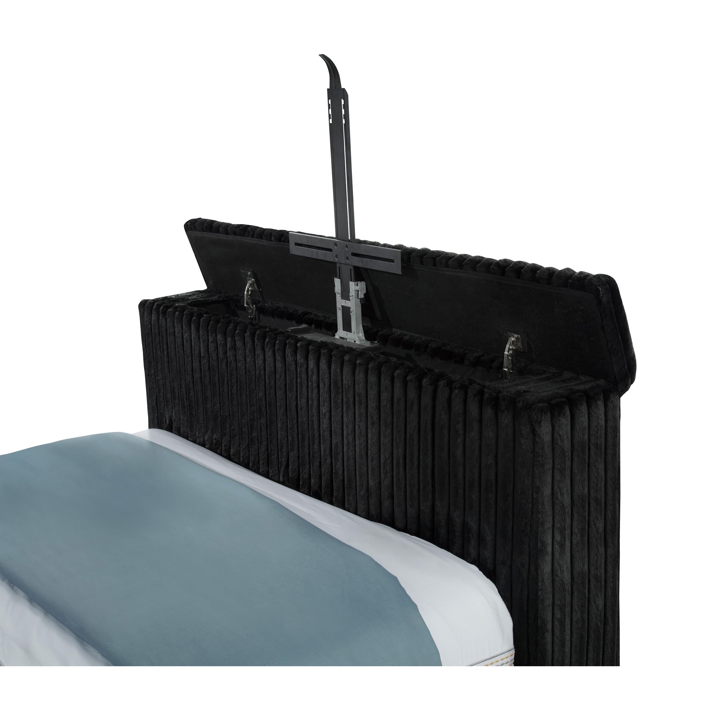  Coaster Furniture Centergrove 315945Q Upholstered Queen Wingback TV Bed - Black IMAGE 4