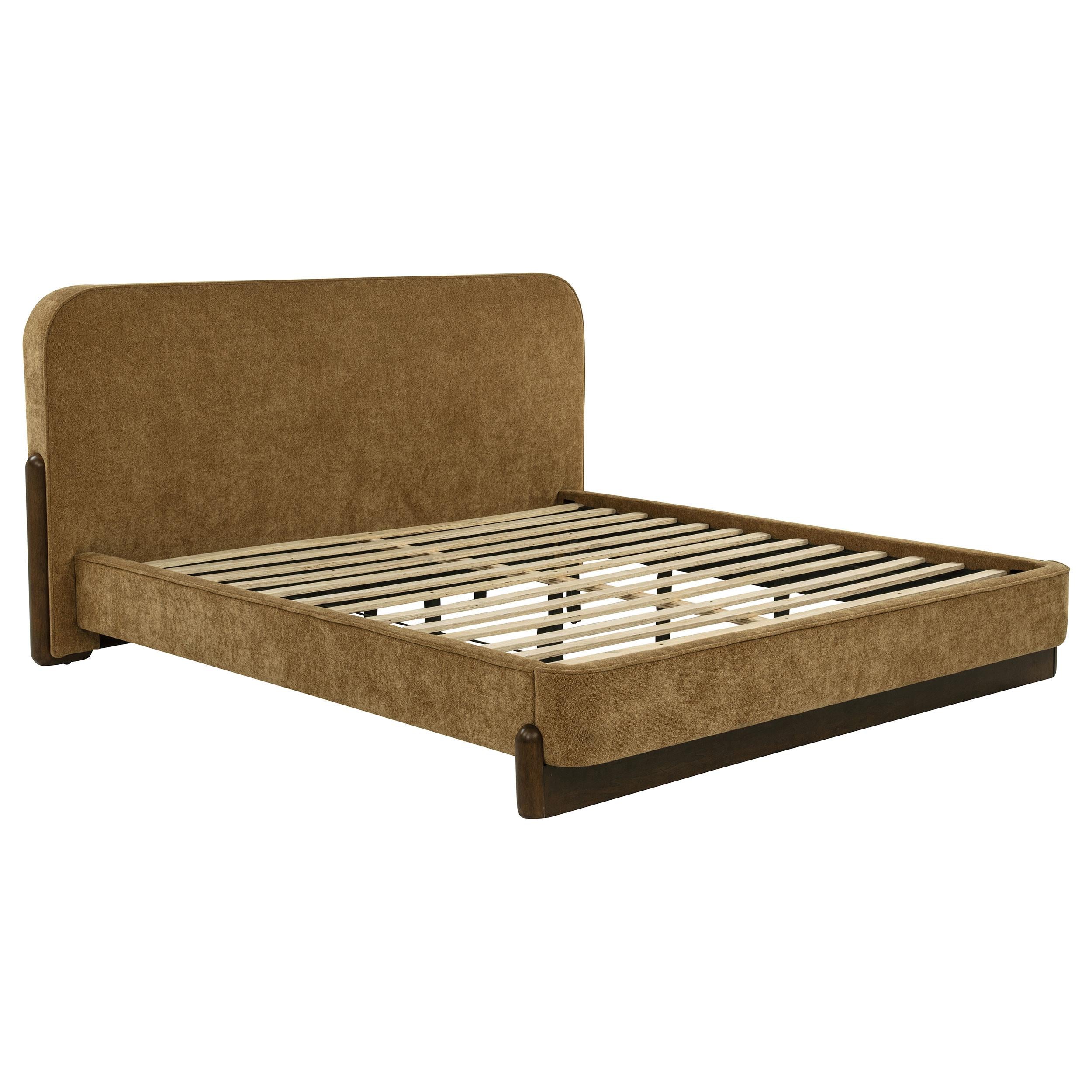  Coaster Furniture Baldacci 315954KE Upholstered Eastern King Platform Bed - Curry/Walnut IMAGE 2