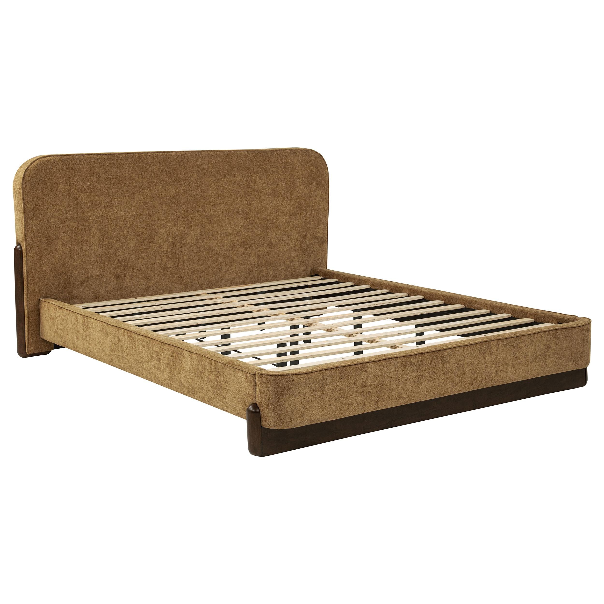  Coaster Furniture Baldacci 315954KW Upholstered California King Platform Bed - Curry/Walnut IMAGE 1