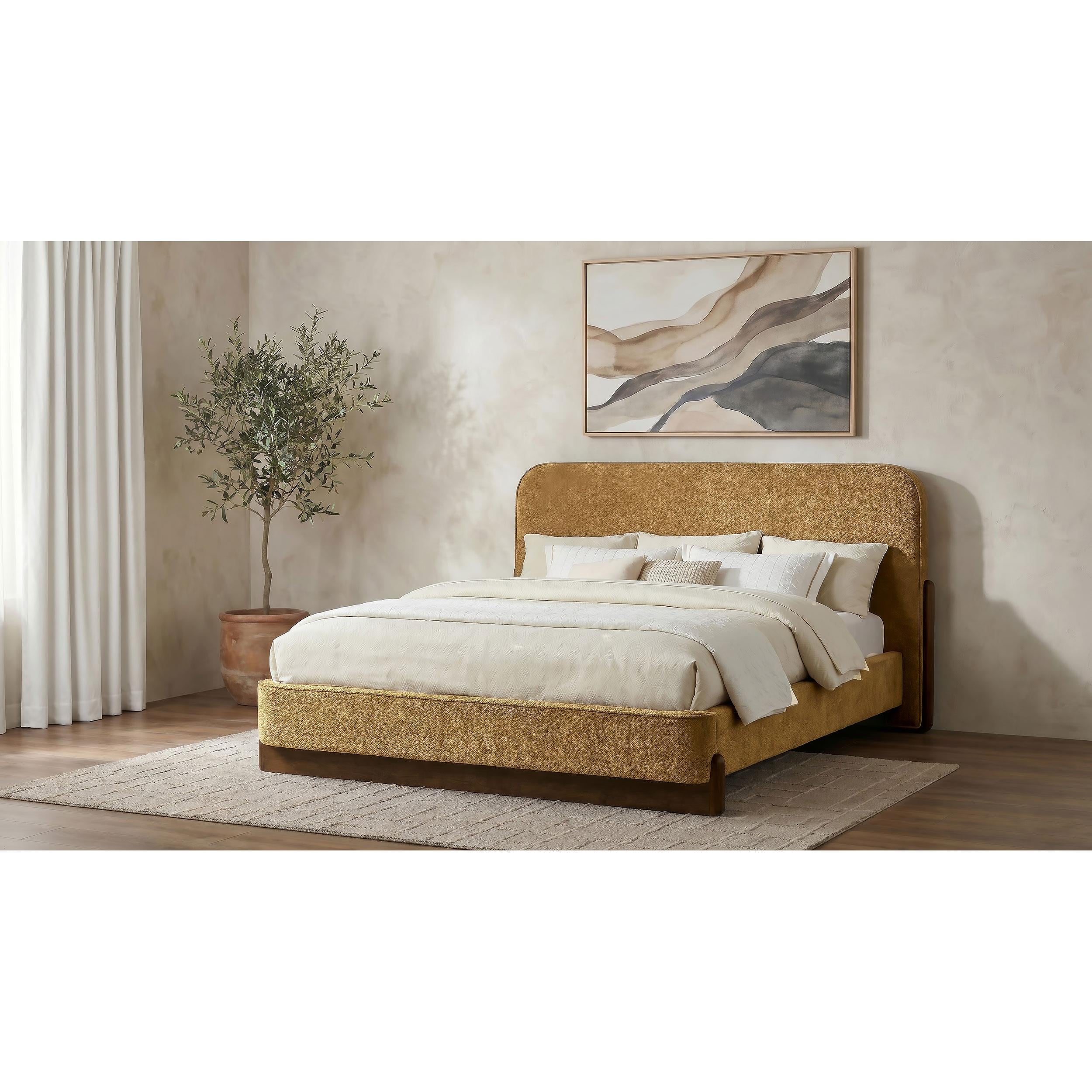  Coaster Furniture Baldacci 315954KW Upholstered California King Platform Bed - Curry/Walnut IMAGE 3