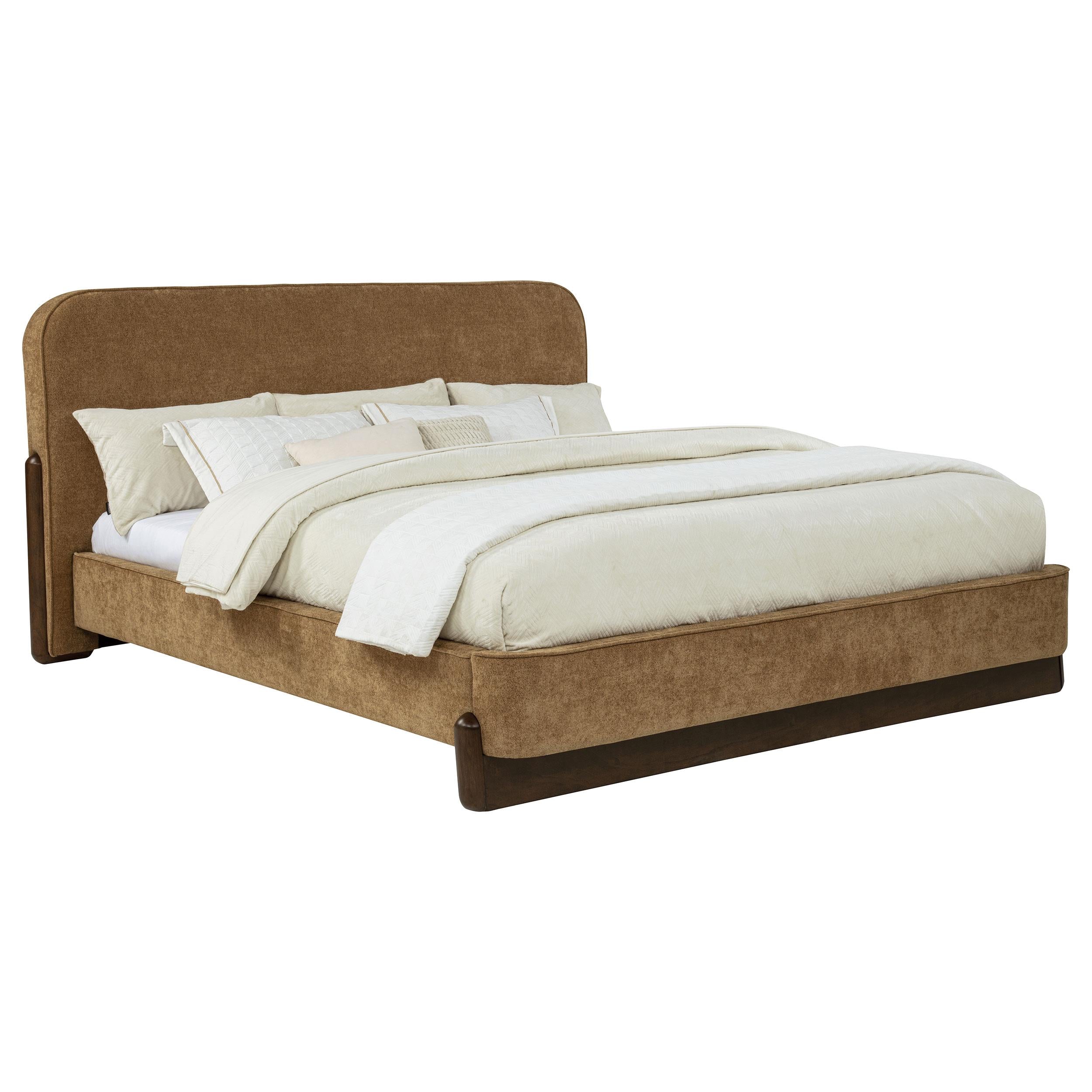  Coaster Furniture Baldacci 315954KW Upholstered California King Platform Bed - Curry/Walnut IMAGE 6