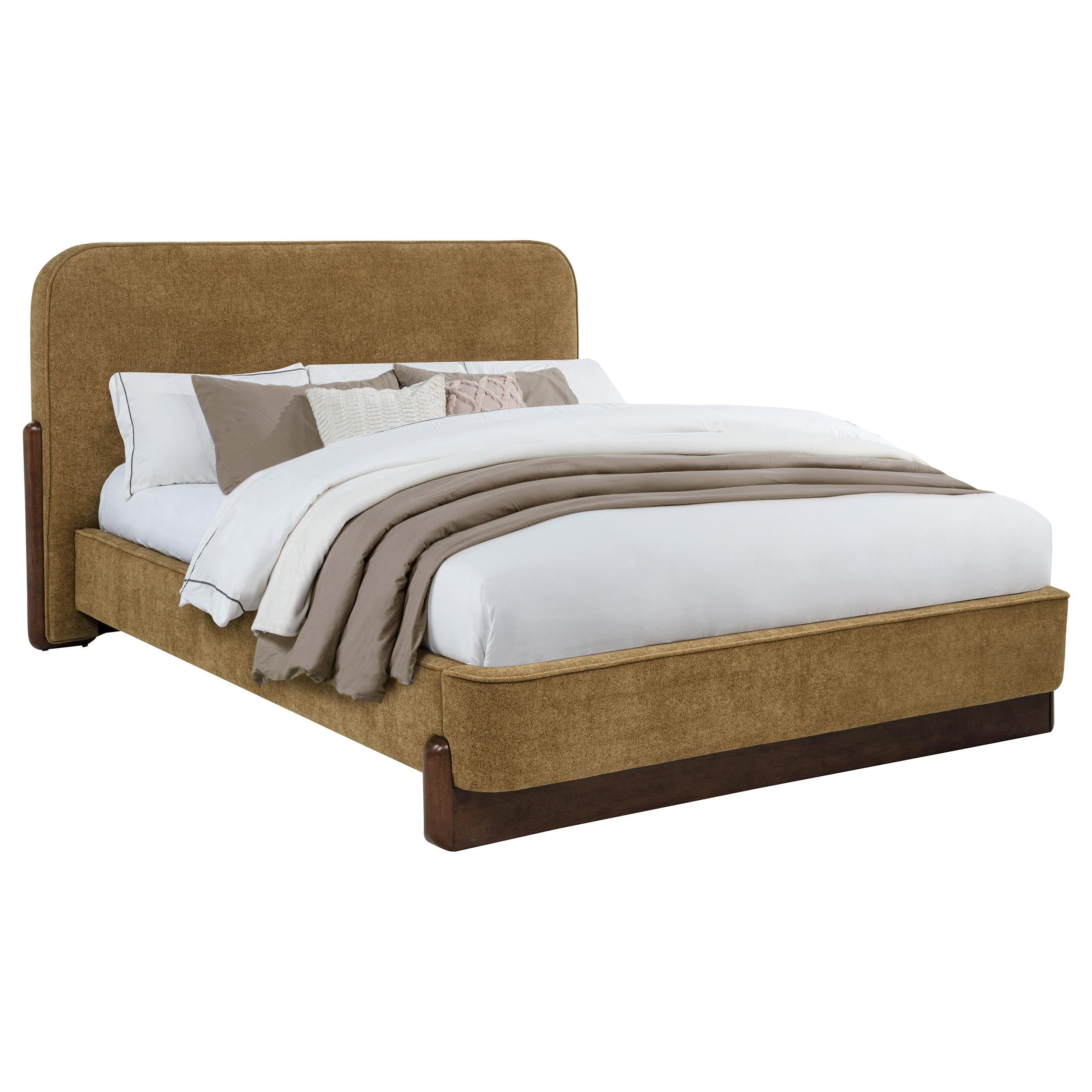  Coaster Furniture Baldacci 315954Q Upholstered Queen Platform Bed - Curry/Walnut IMAGE 11