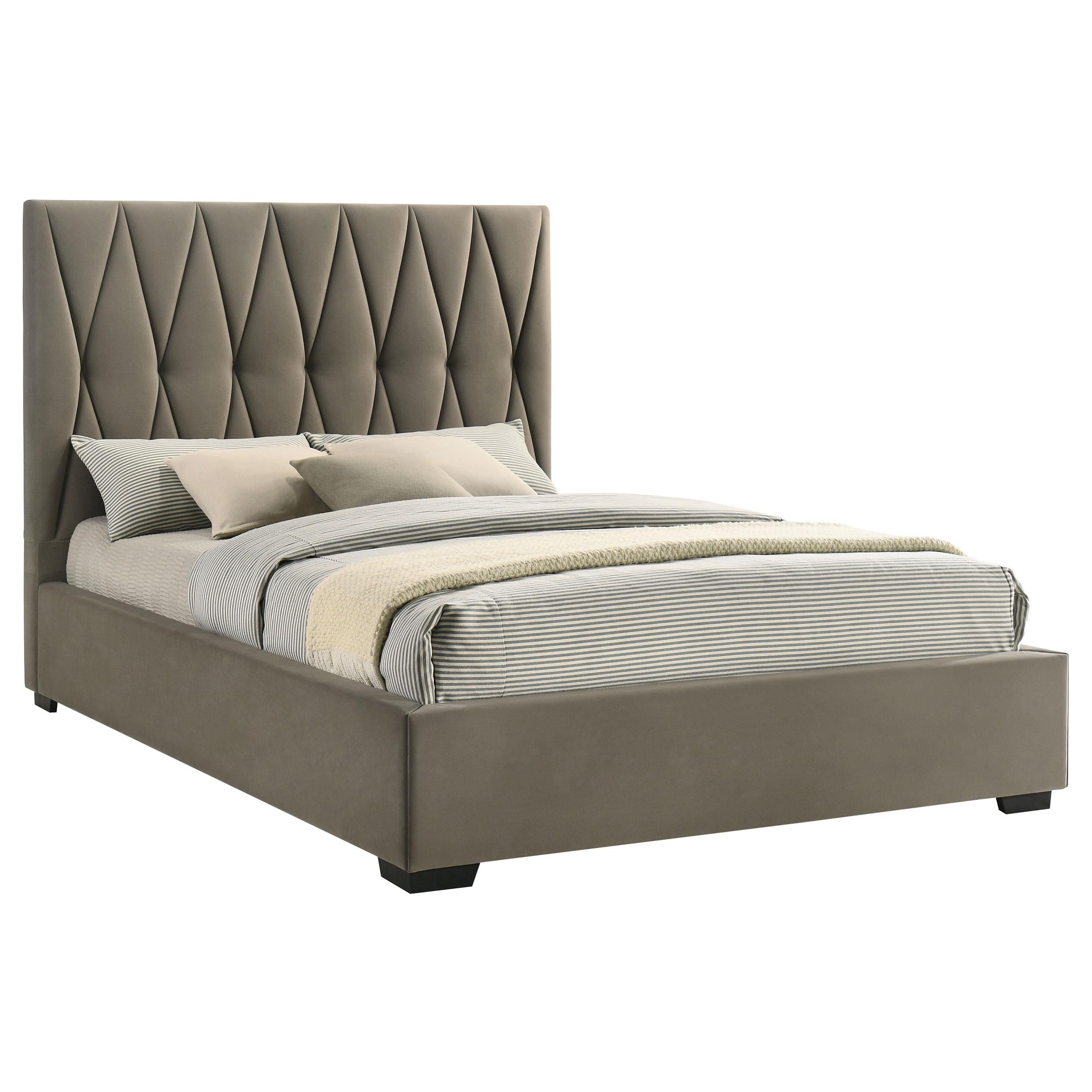  Coaster Furniture Delsea 315975Q Upholstered Queen Panel Platform Bed - Light Brown IMAGE 3
