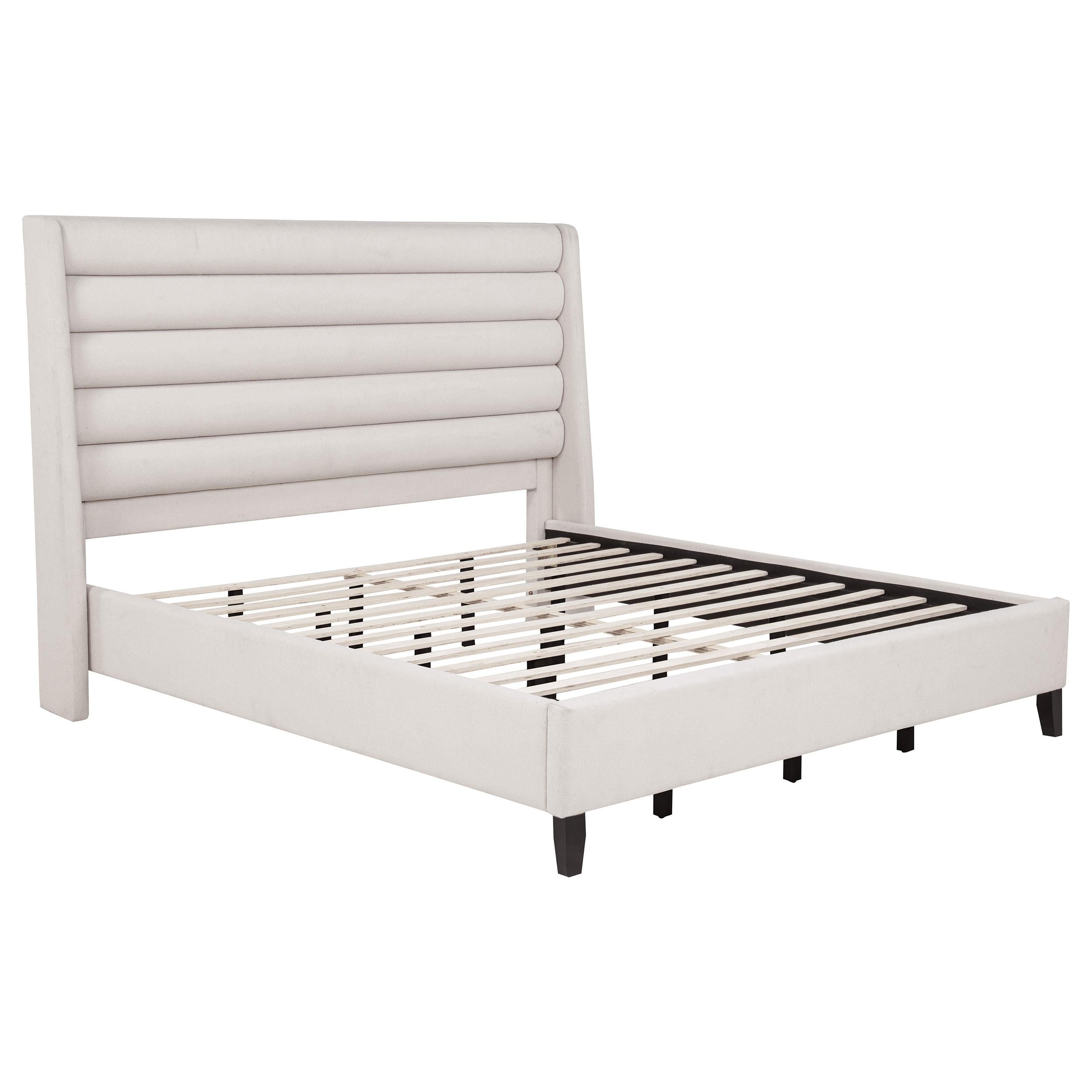  Coaster Furniture Leslie 315983KE Upholstered Tufted Eastern King Wingback Platform Bed - Beige IMAGE 1