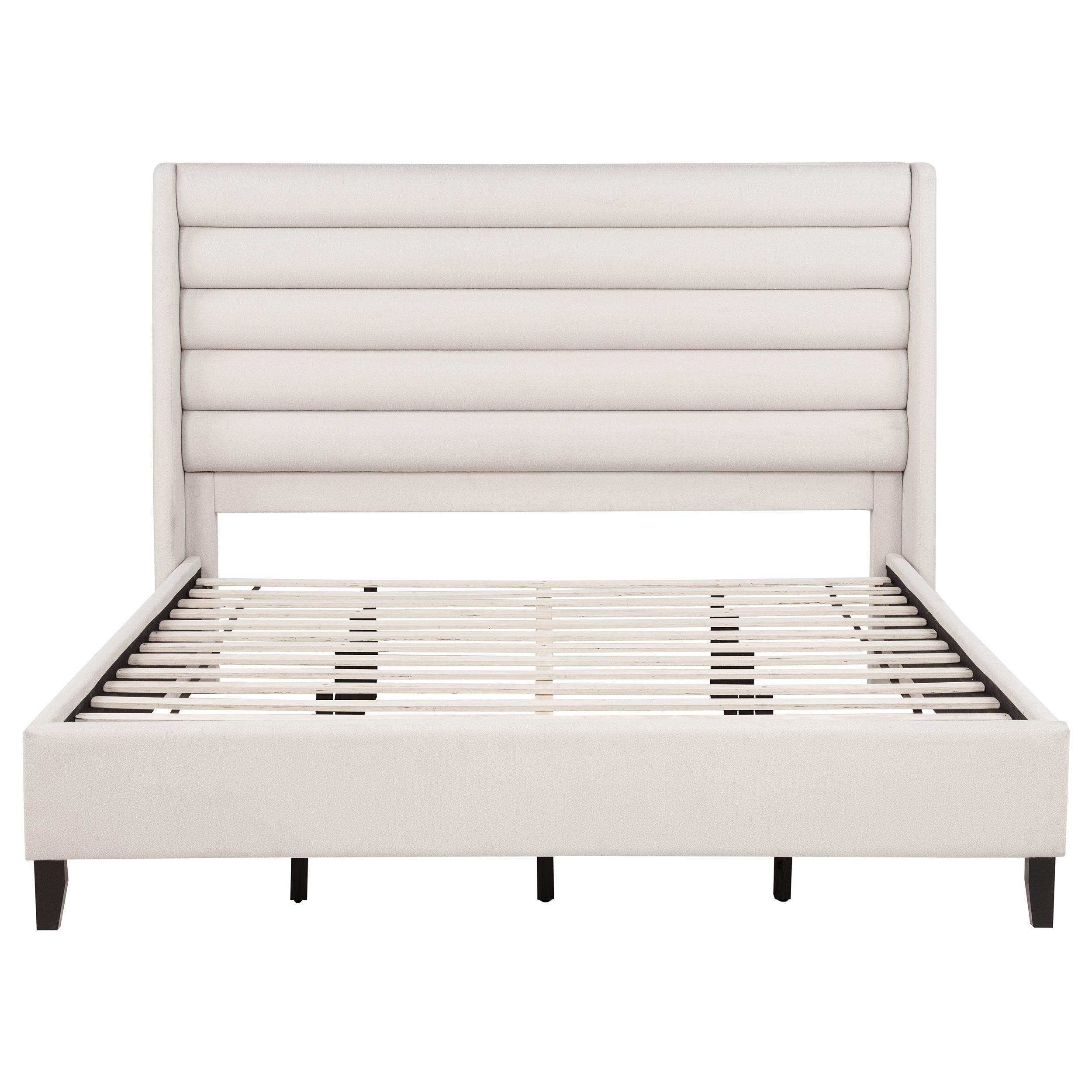  Coaster Furniture Leslie 315983KE Upholstered Tufted Eastern King Wingback Platform Bed - Beige IMAGE 3