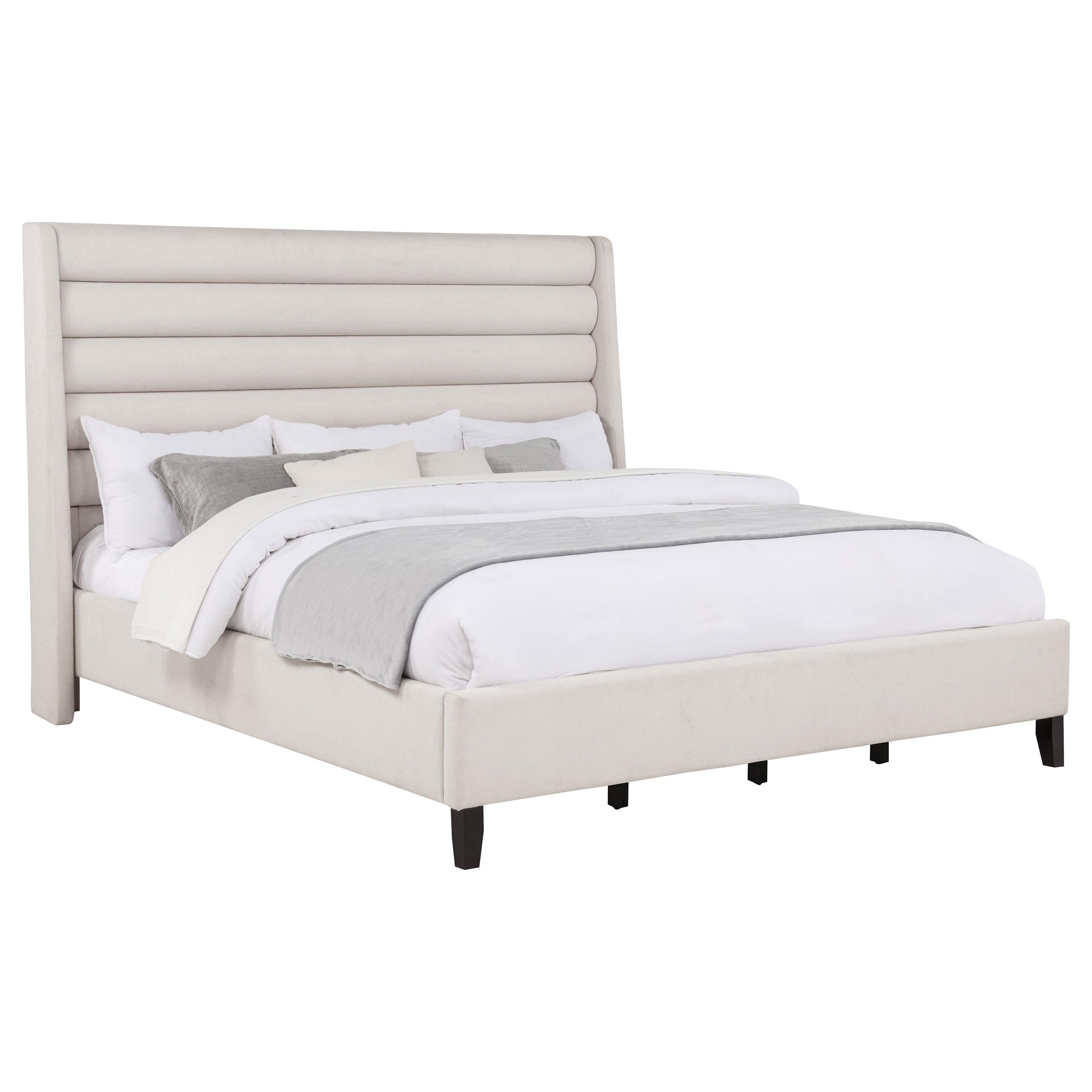  Coaster Furniture Leslie 315983KE Upholstered Tufted Eastern King Wingback Platform Bed - Beige IMAGE 5