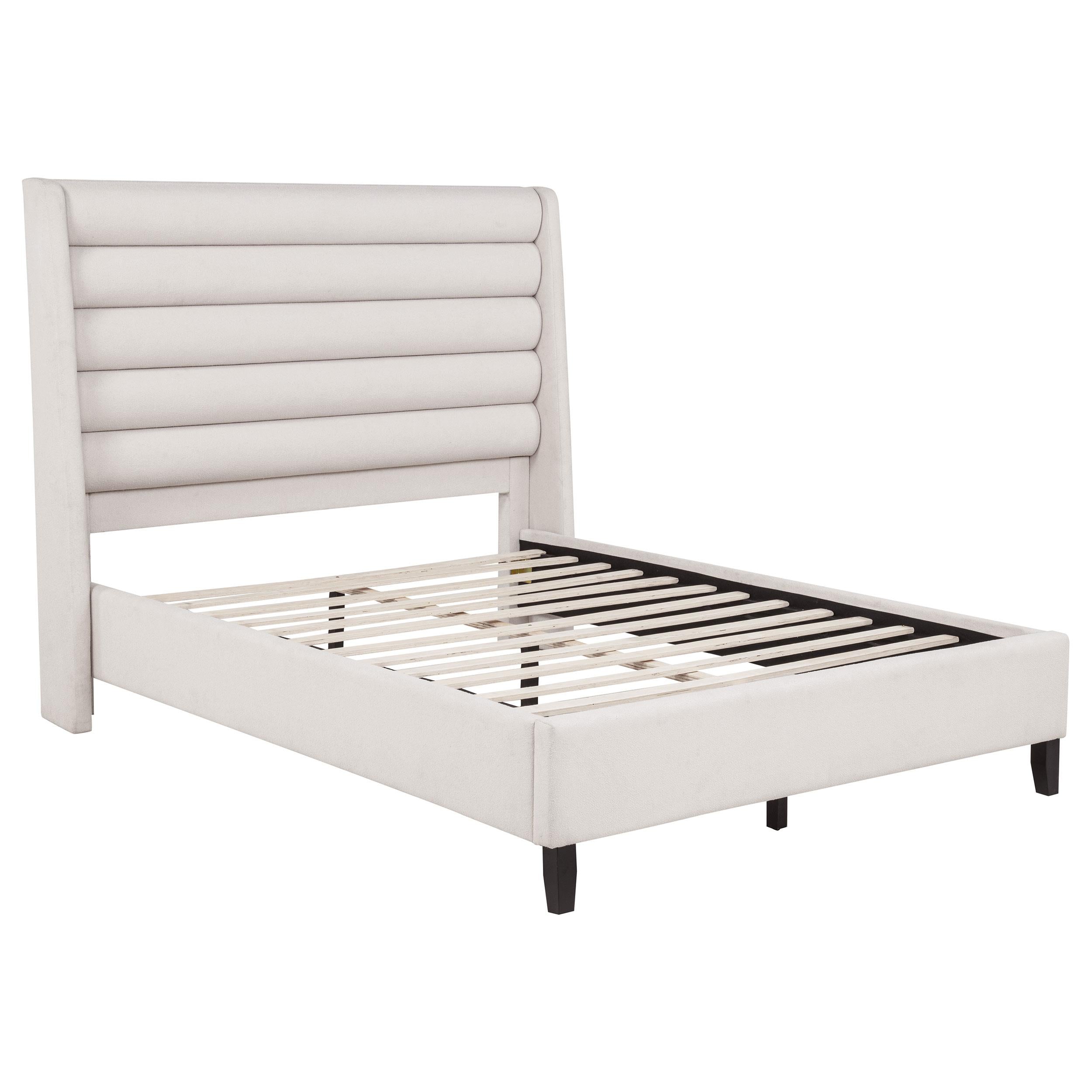  Coaster Furniture Leslie 315983Q Upholstered Tufted Queen Wingback Platform Bed - Beige IMAGE 1