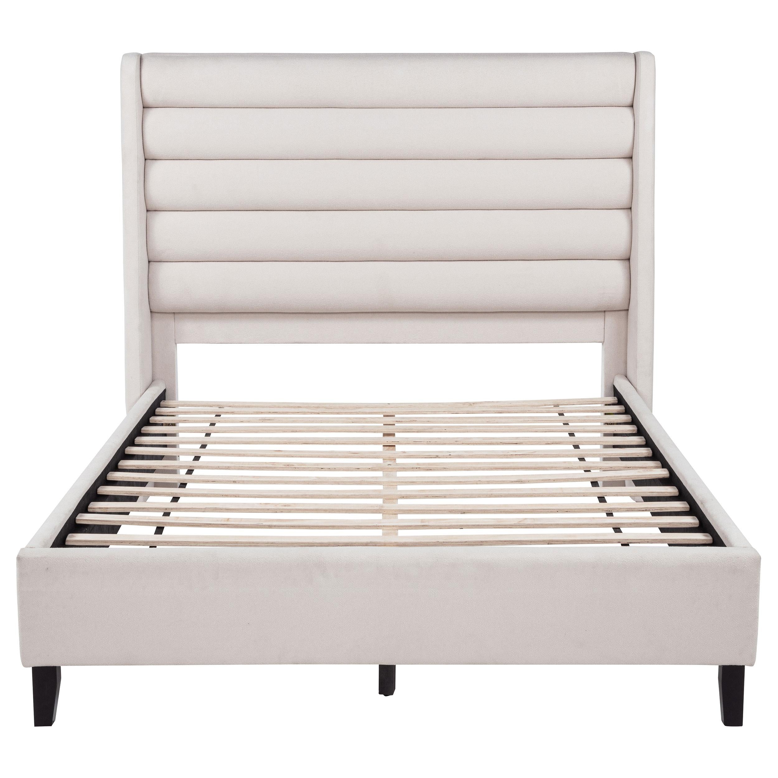  Coaster Furniture Leslie 315983Q Upholstered Tufted Queen Wingback Platform Bed - Beige IMAGE 3