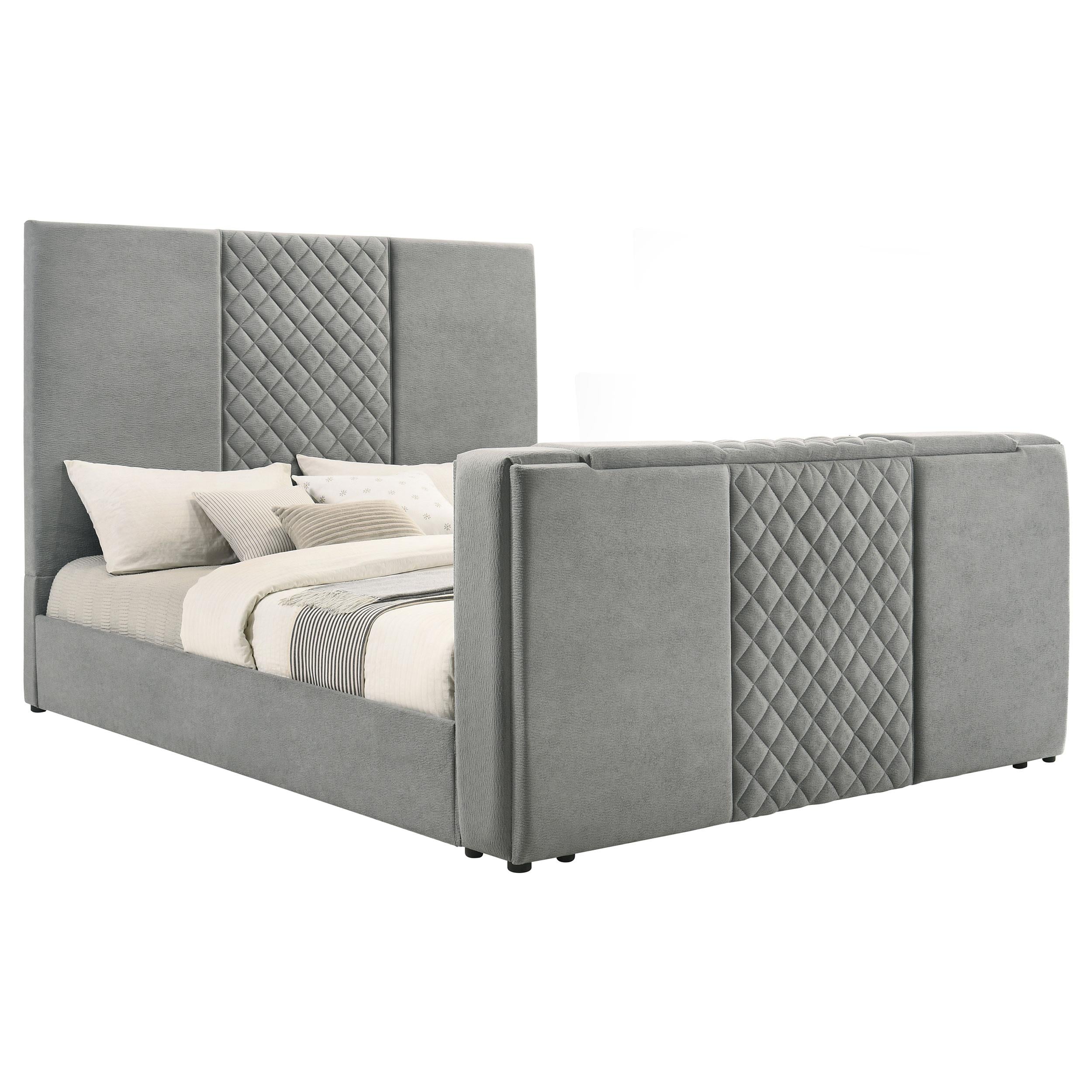  Coaster Furniture Tara 315994KE 61-inch Upholstered Eastern King Panel TV Bed - Grey IMAGE 12