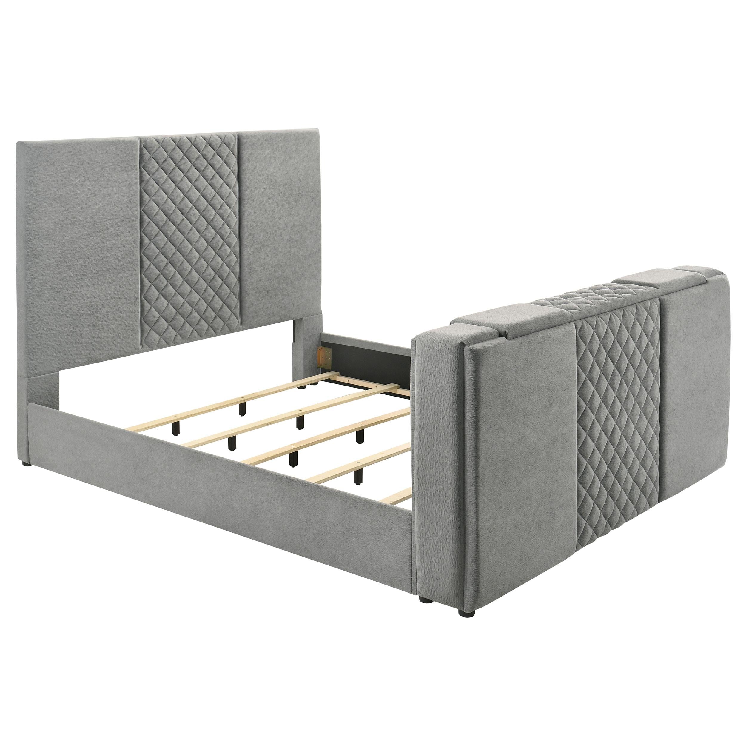  Coaster Furniture Tara 315994KE 61-inch Upholstered Eastern King Panel TV Bed - Grey IMAGE 3