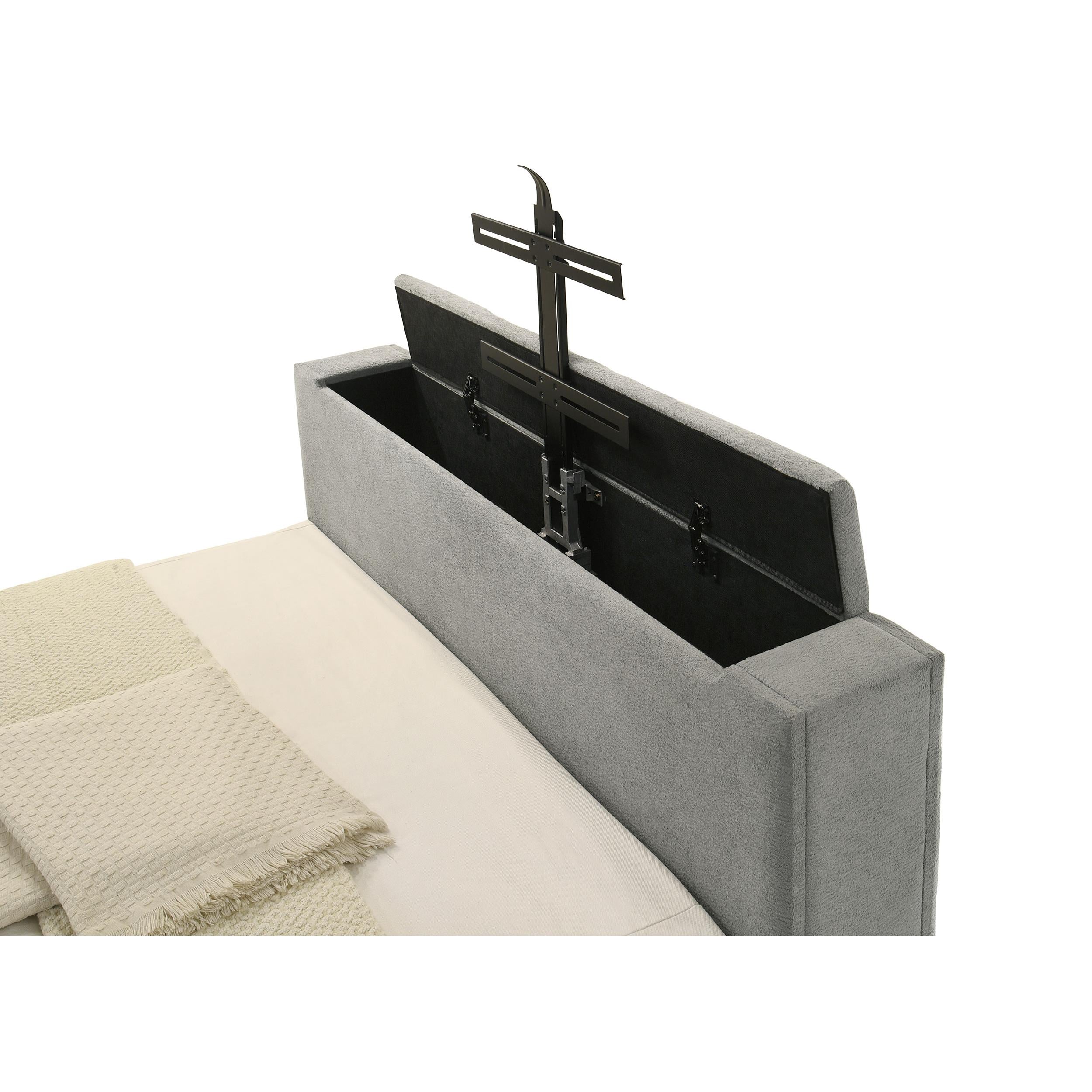 Coaster Furniture Tara 315994KE 61-inch Upholstered Eastern King Panel TV Bed - Grey IMAGE 4