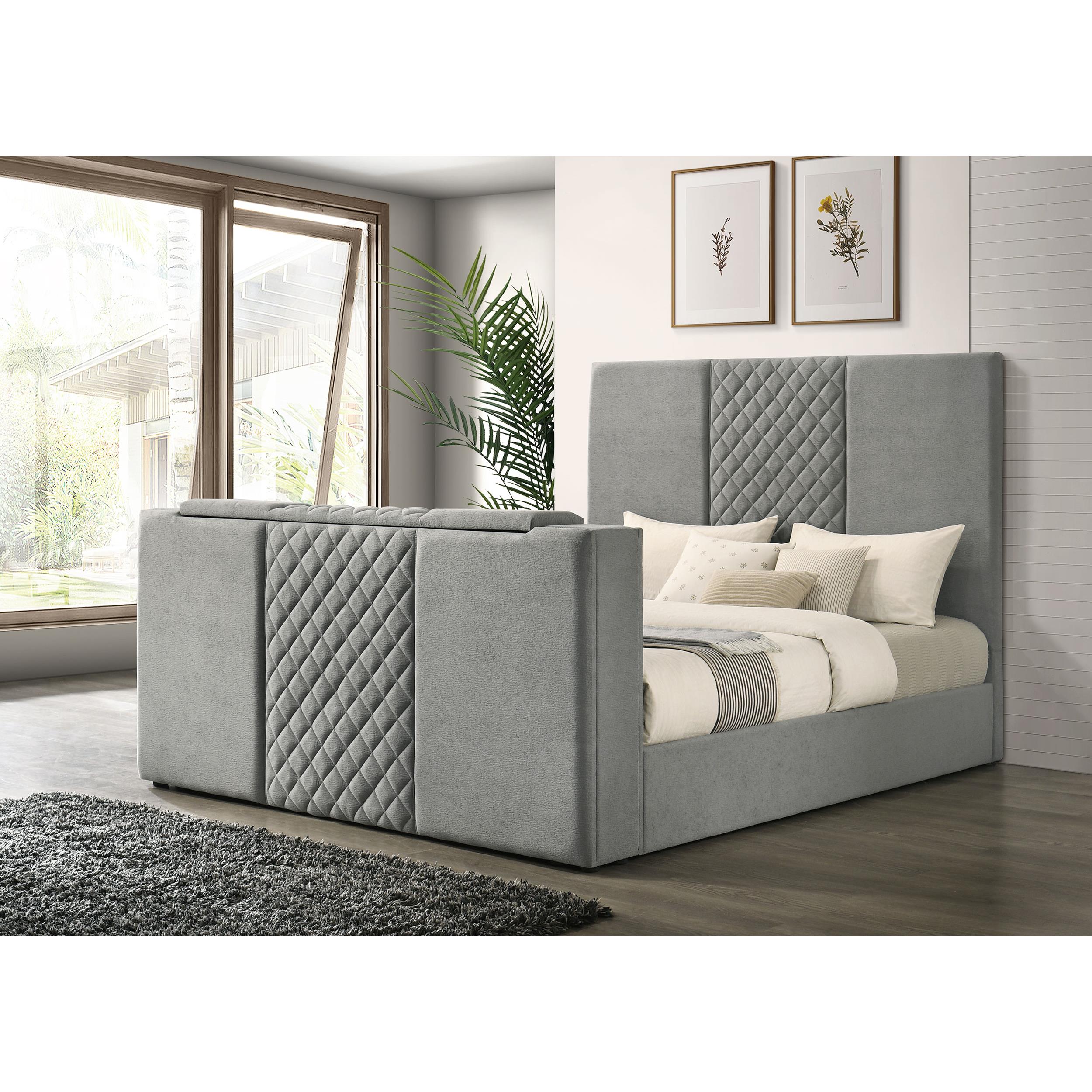  Coaster Furniture Tara 315994KE 61-inch Upholstered Eastern King Panel TV Bed - Grey IMAGE 5