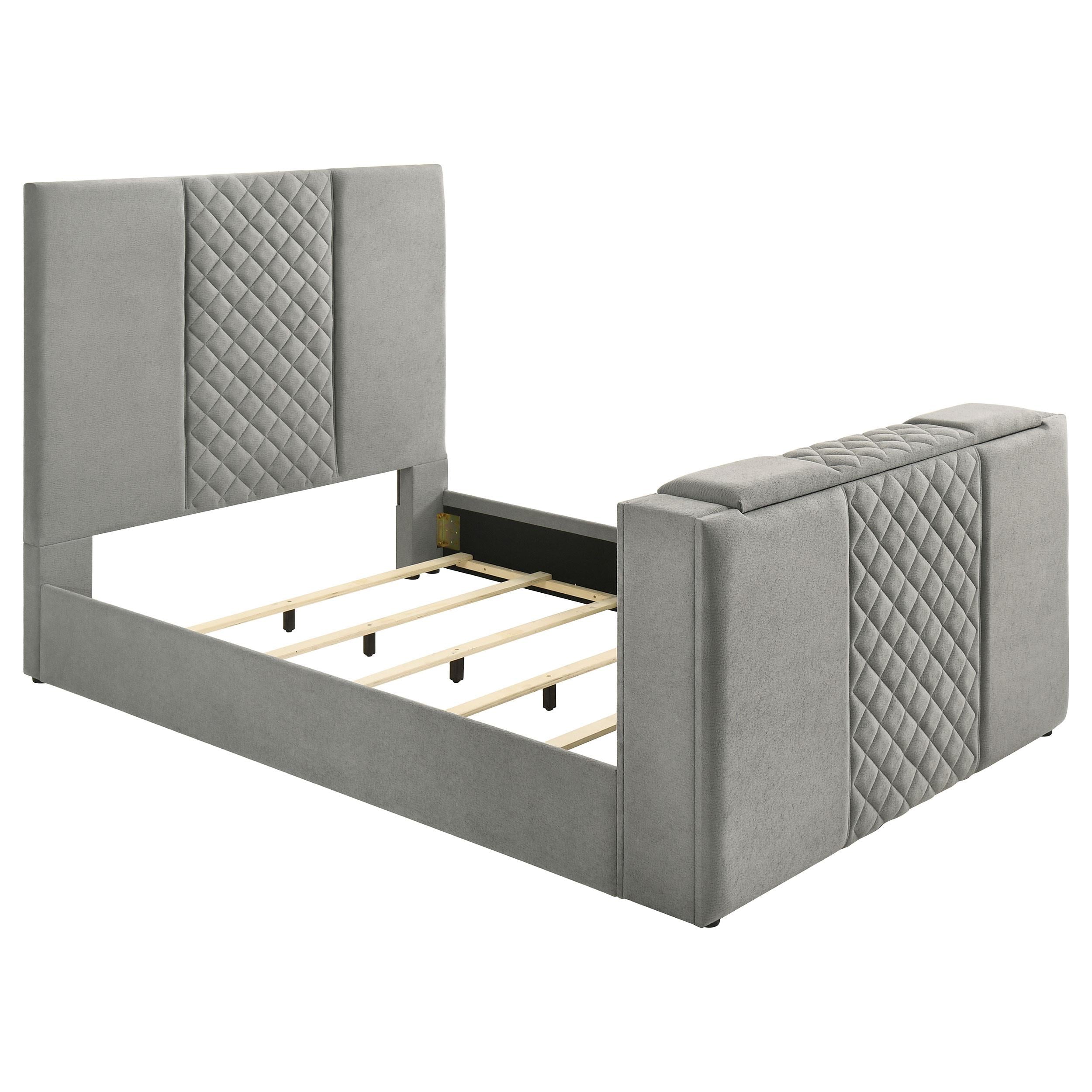  Coaster Furniture Tara 315994Q 61-inch Upholstered Queen Panel TV Bed - Grey IMAGE 3