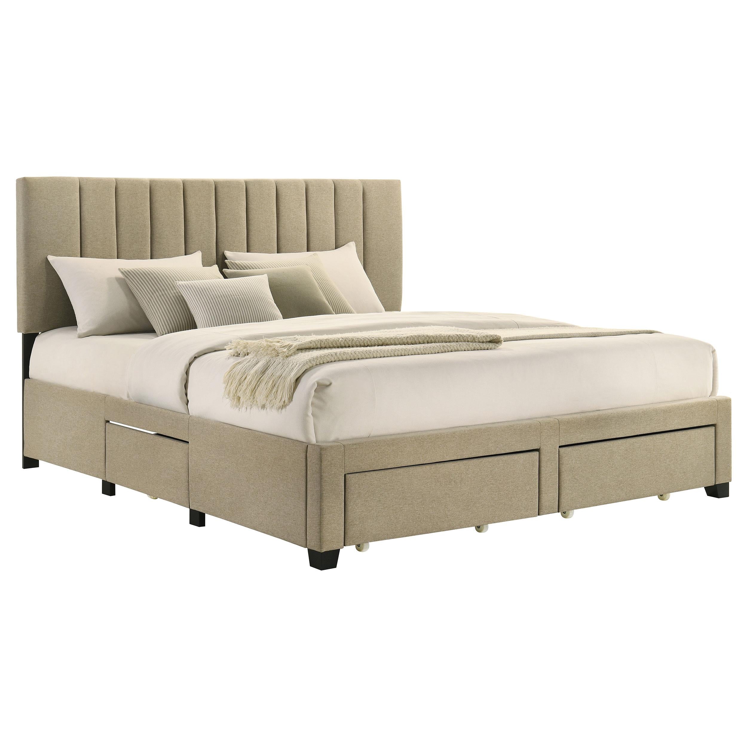  Coaster Furniture Wheatland 316010KE 4-drawer Upholstered Eastern King Storage Bed - Brown IMAGE 1