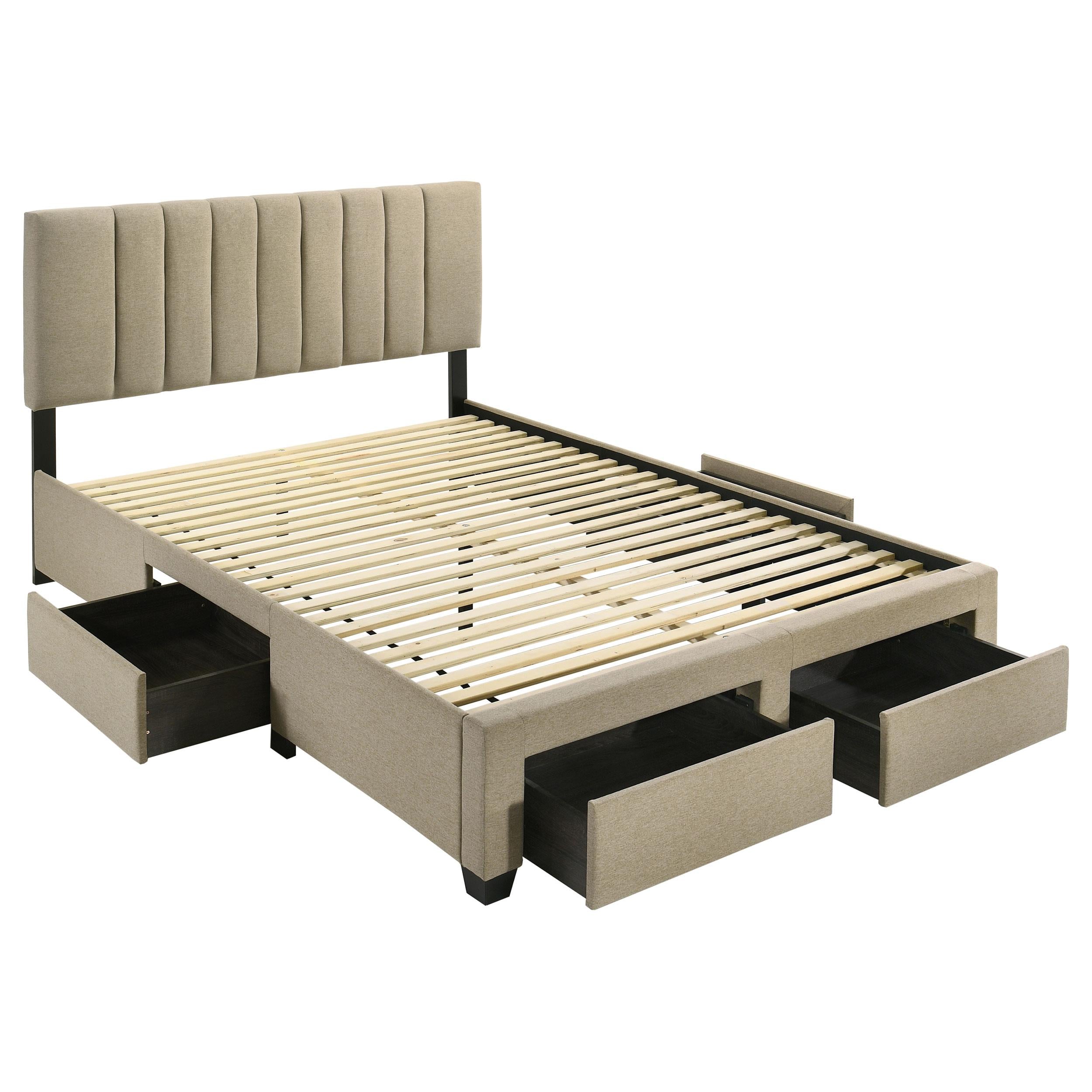  Coaster Furniture Wheatland 316010Q 4-drawer Upholstered Queen Storage Bed - Light Brown IMAGE 3