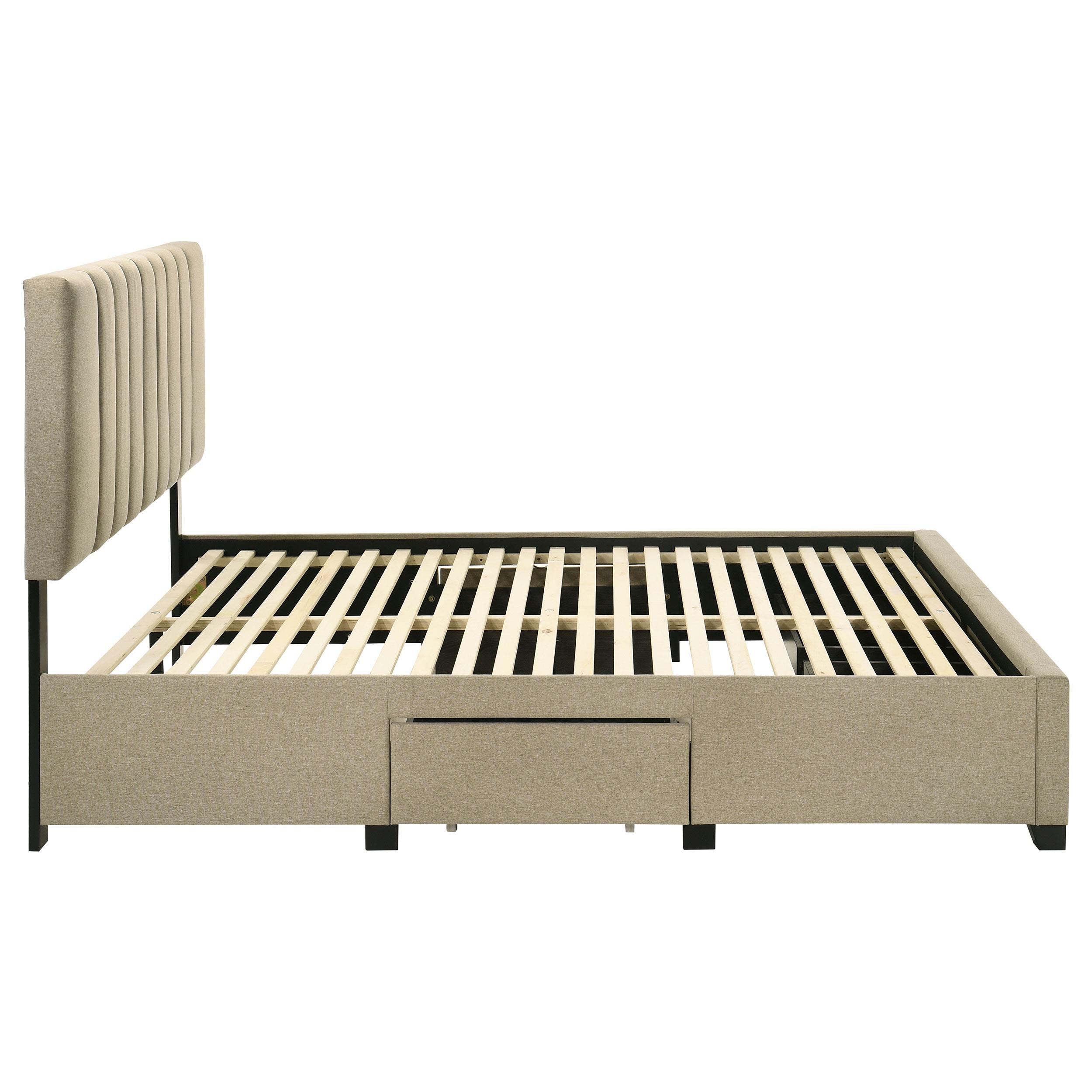  Coaster Furniture Wheatland 316010Q 4-drawer Upholstered Queen Storage Bed - Light Brown IMAGE 4