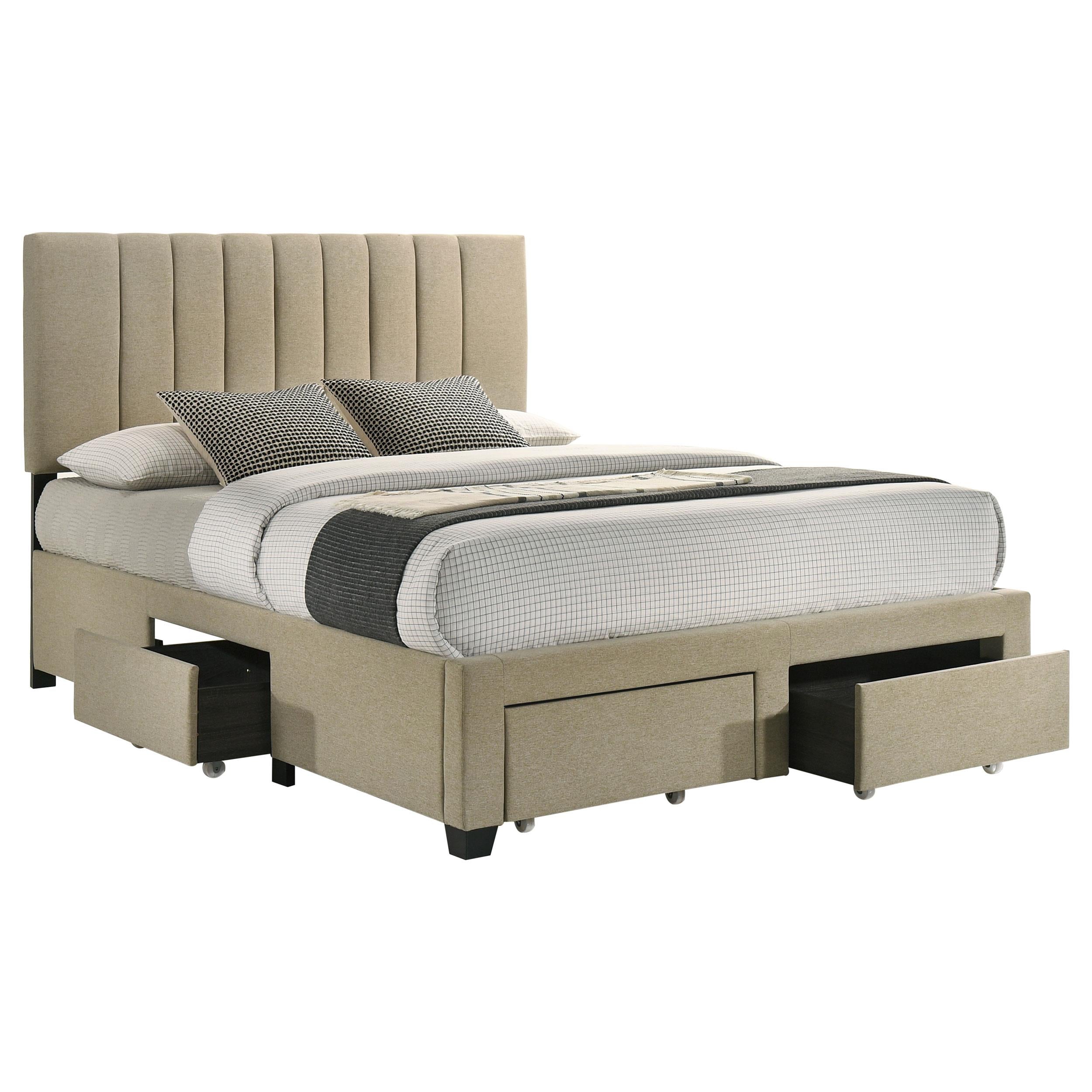  Coaster Furniture Wheatland 316010Q 4-drawer Upholstered Queen Storage Bed - Light Brown IMAGE 6