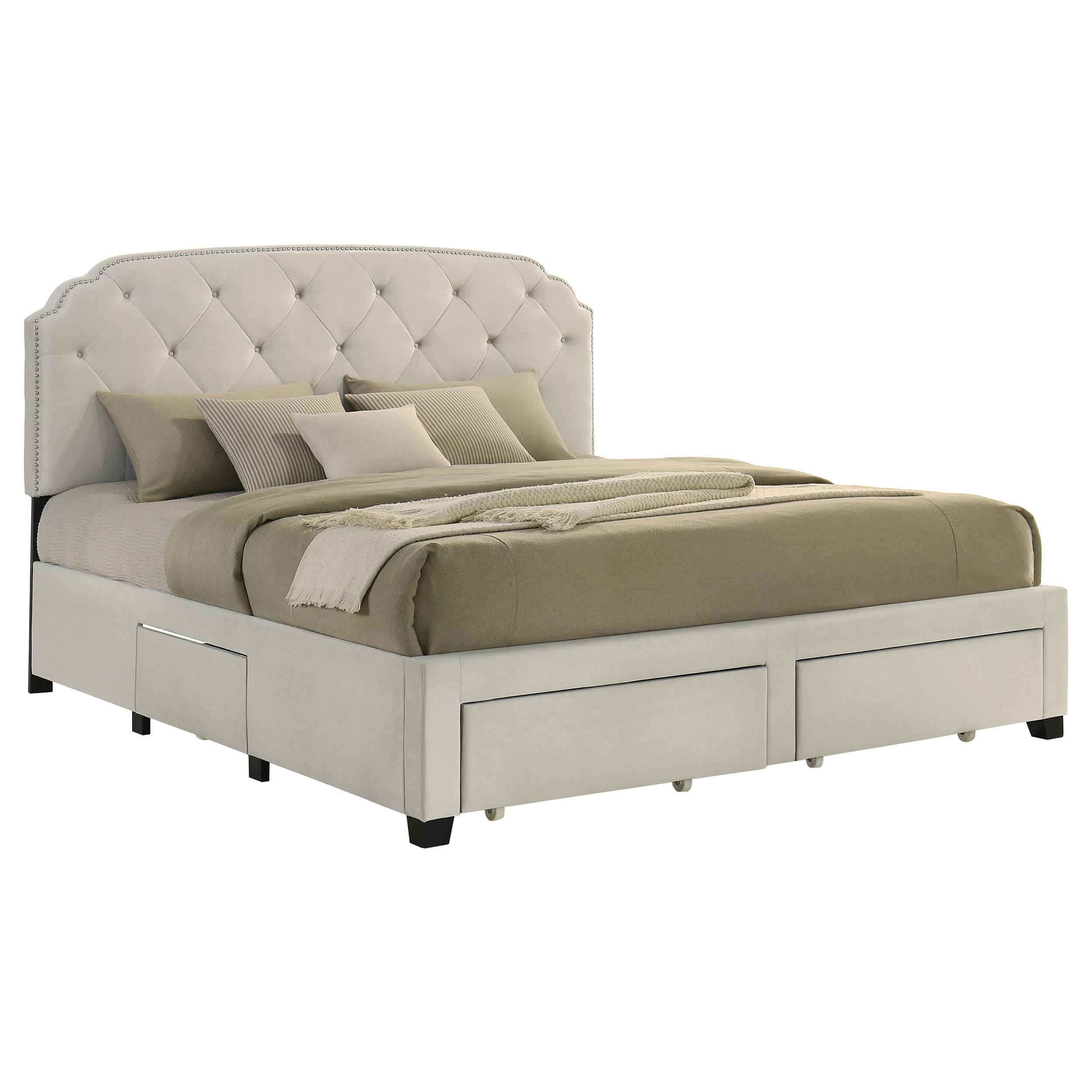  Coaster Furniture Marianna 316011KE 4-drawer Upholstered Eastern King Storage Bed - Cream IMAGE 1
